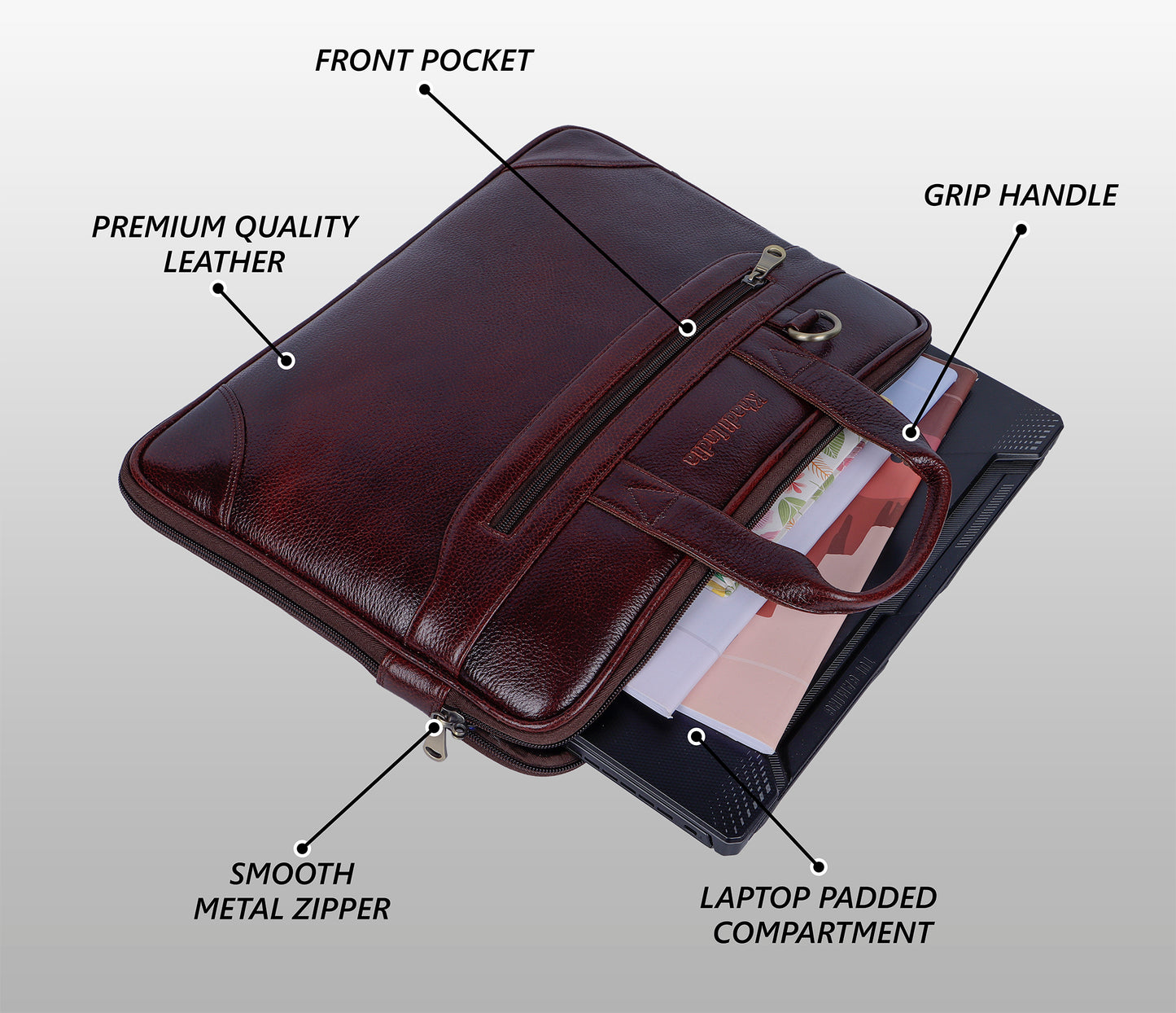 Rich Maroon Slim Leather Laptop Bag