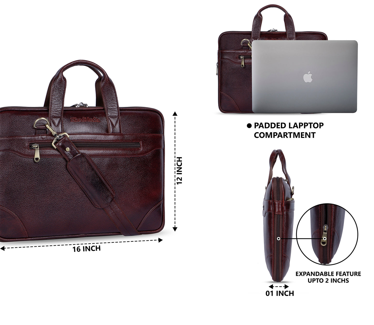 Rich Maroon Slim Leather Laptop Bag