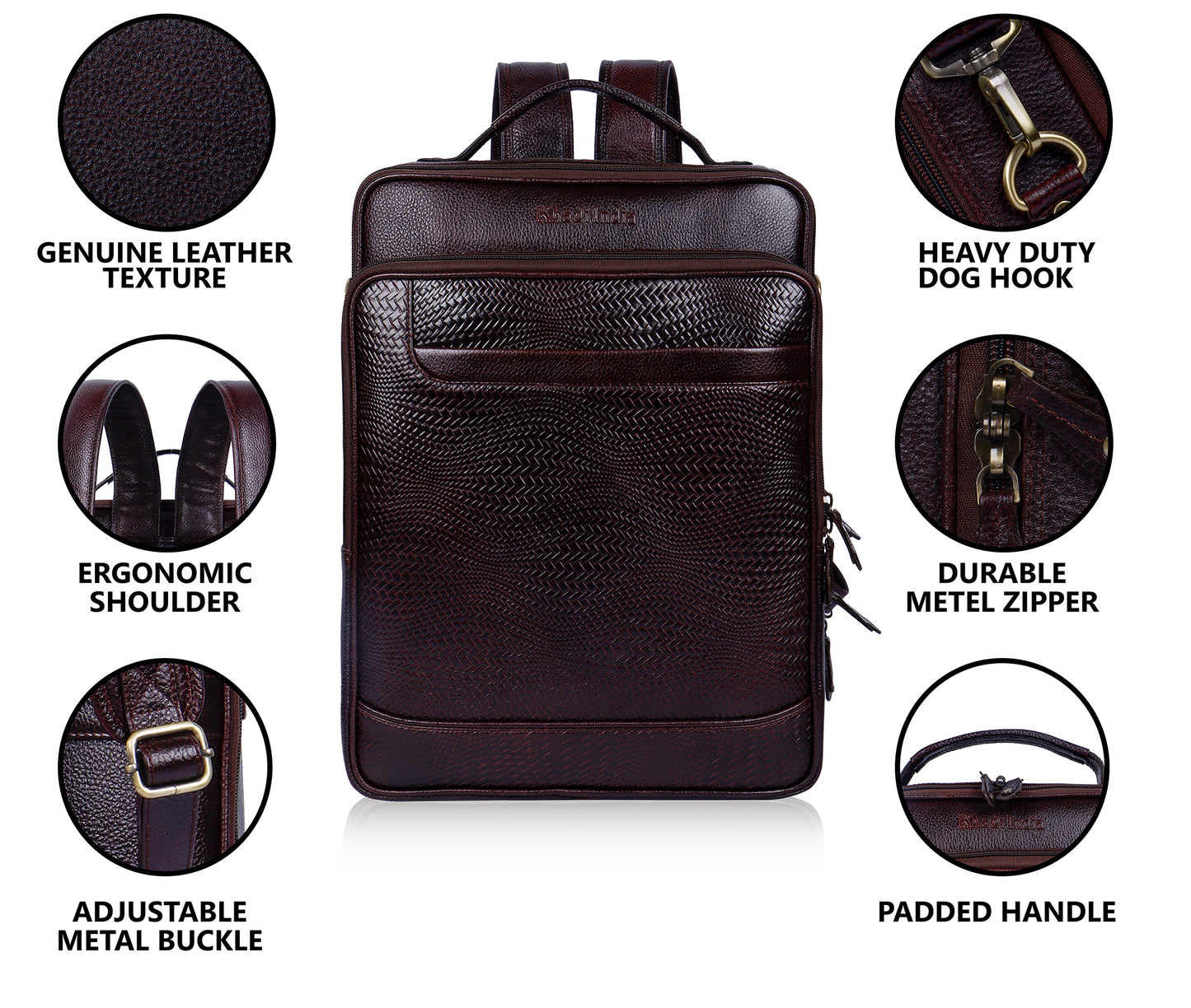 Heritage Brown Textured Leather Haversack Backpack