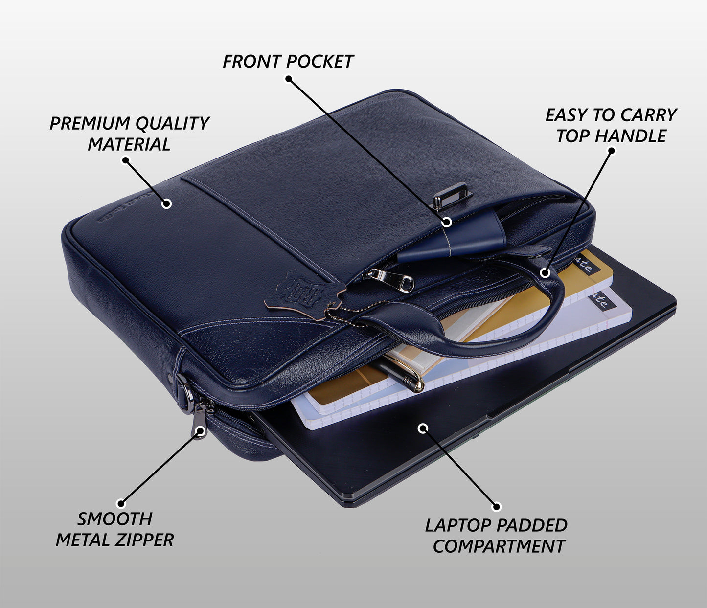 Commanding Blue Loop Leather Laptop Bag