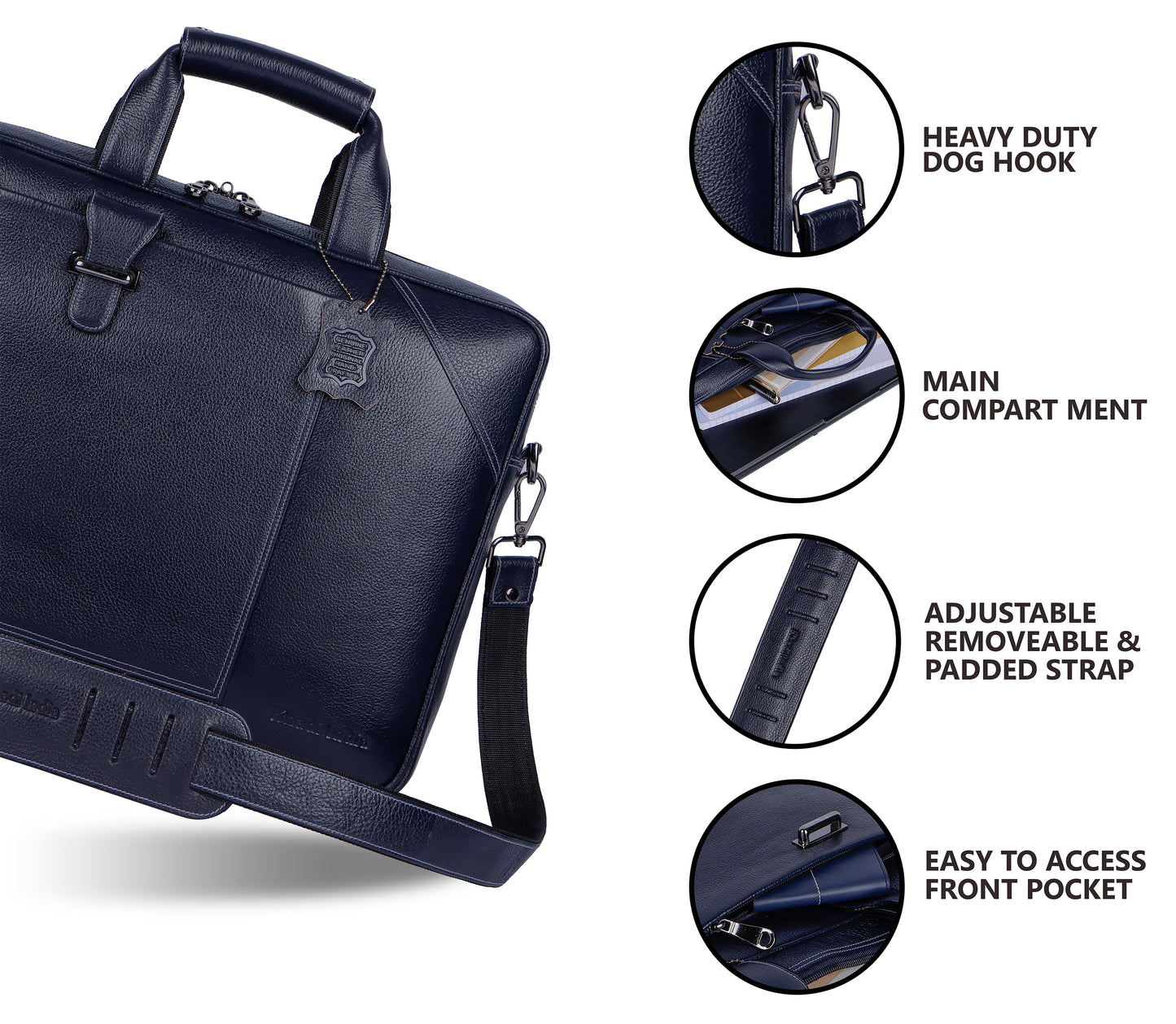 Commanding Blue Loop Leather Laptop Bag