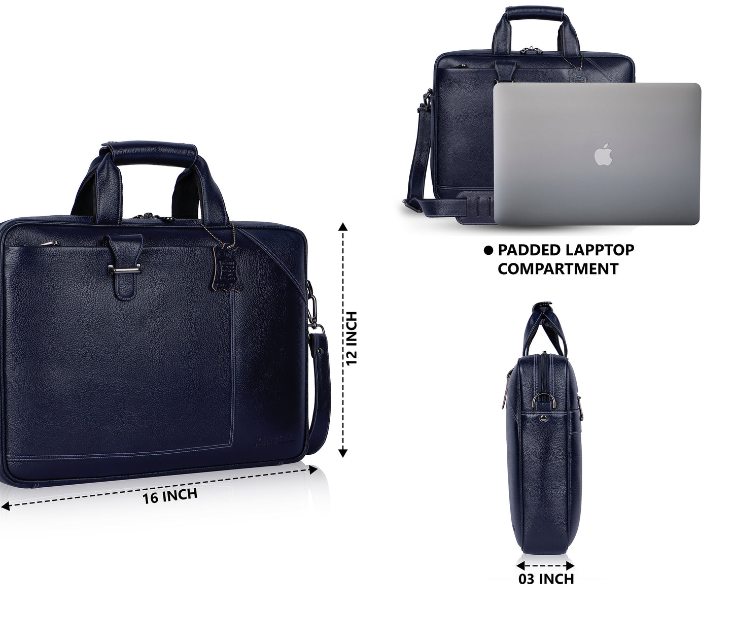 Commanding Blue Loop Leather Laptop Bag