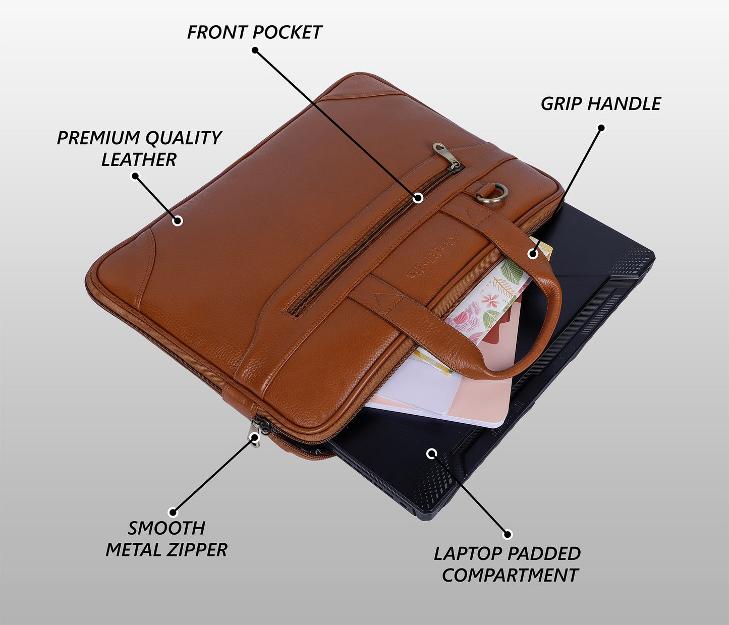 Timeless Tan Slim Leather Laptop Bag