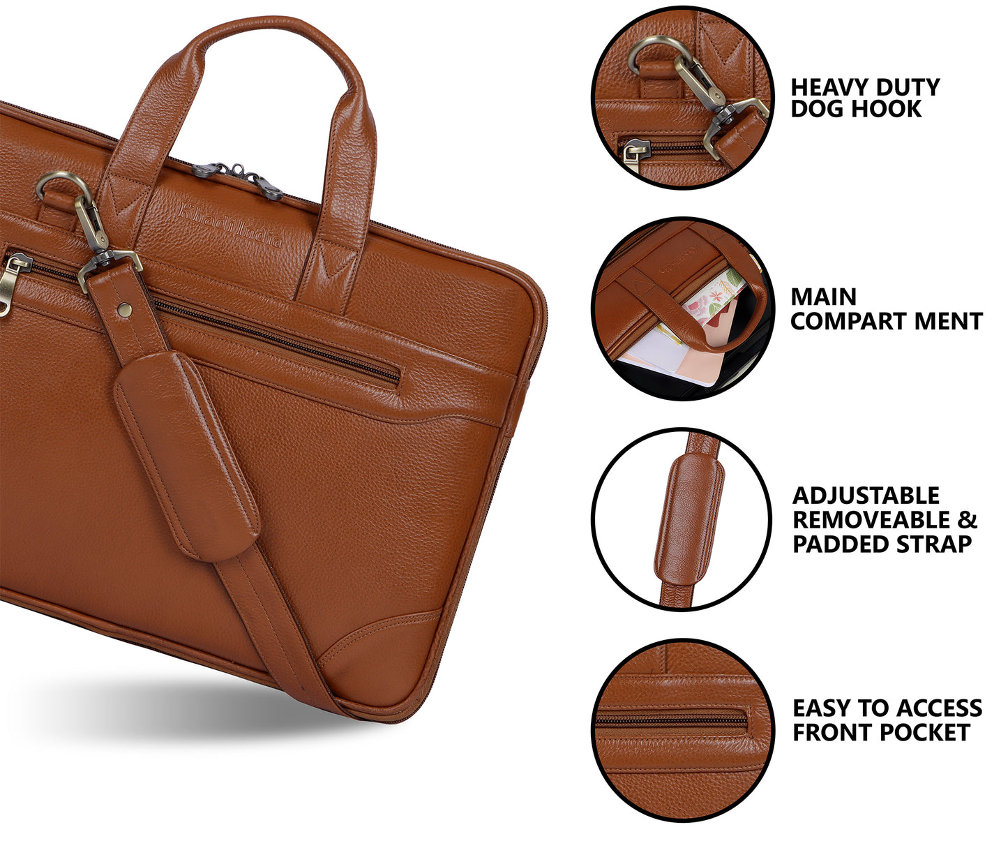 Timeless Tan Slim Leather Laptop Bag