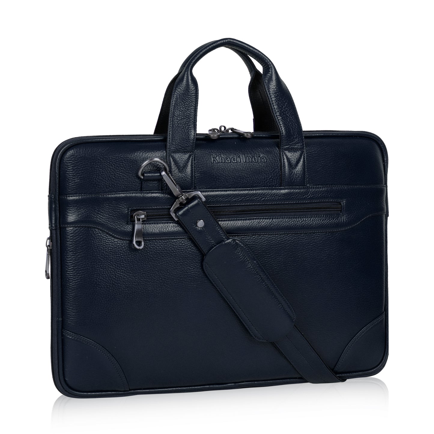Stylish Blue Slim Leather Laptop Bag