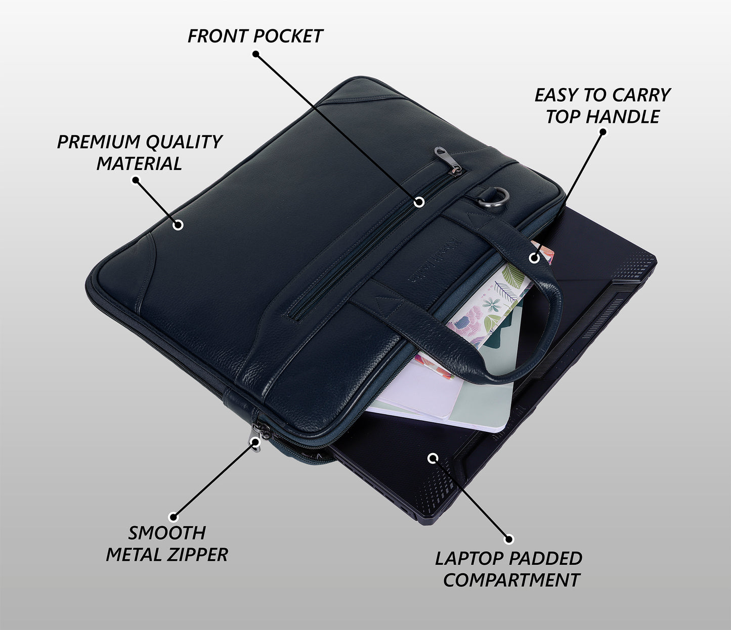 Stylish Blue Slim Leather Laptop Bag