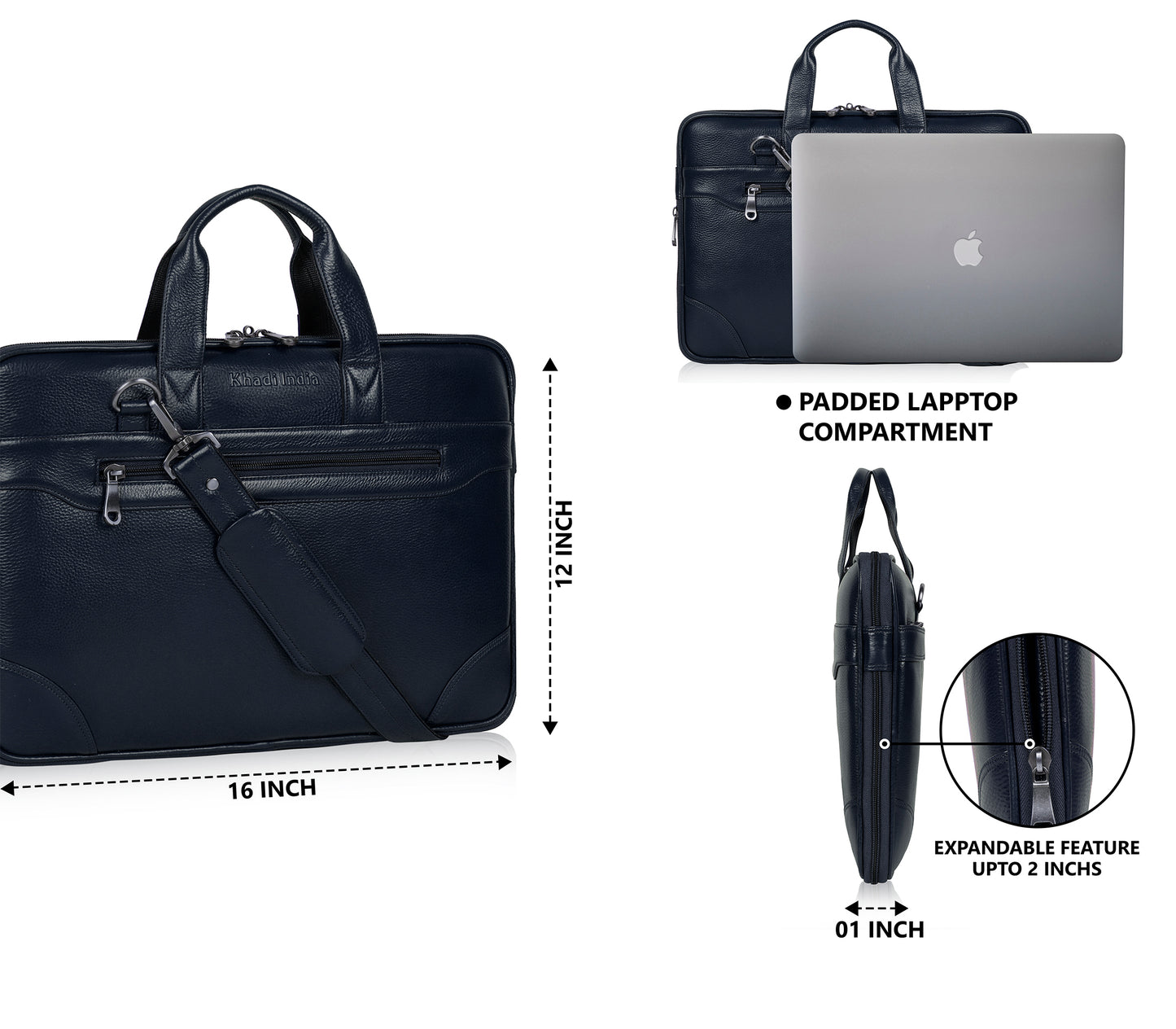 Stylish Blue Slim Leather Laptop Bag