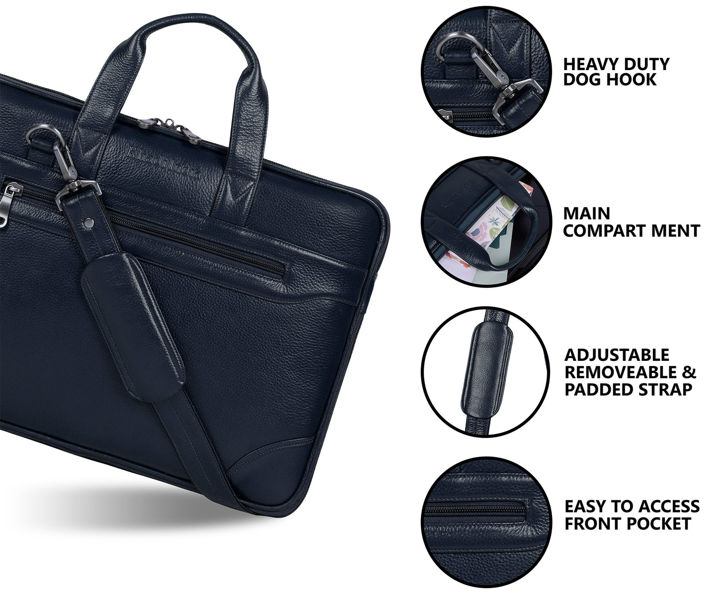 Stylish Blue Slim Leather Laptop Bag