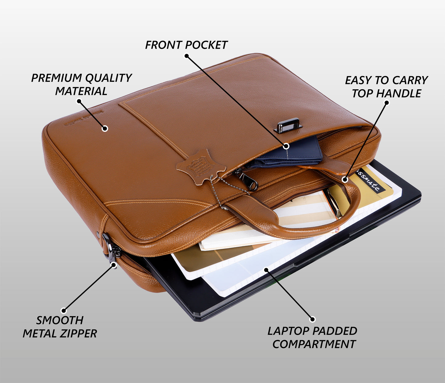 Vibrant Tan Loop Leather Laptop Bag