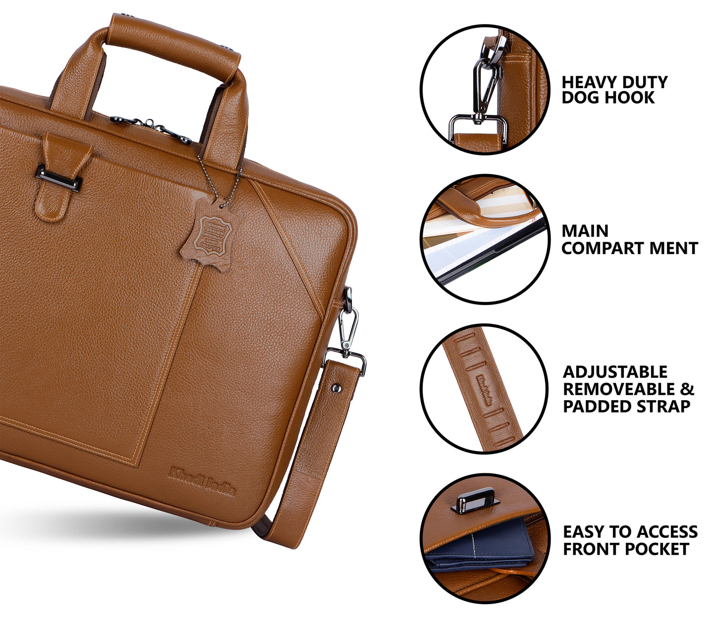 Vibrant Tan Loop Leather Laptop Bag
