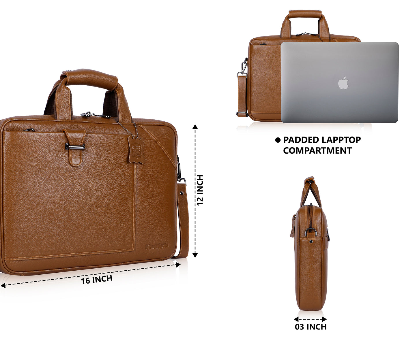 Vibrant Tan Loop Leather Laptop Bag