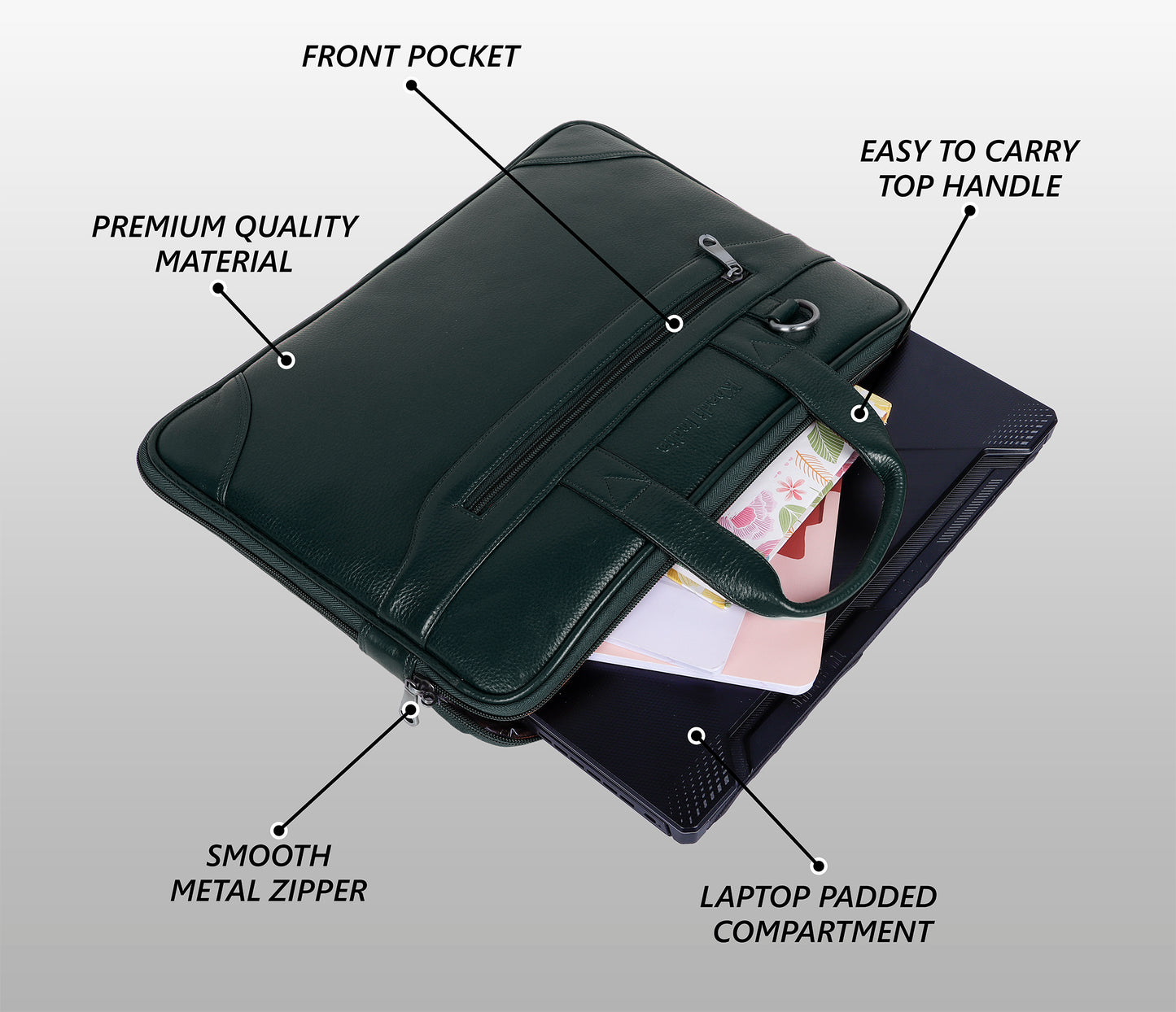 Stylish Green Slim Leather Laptop Bag
