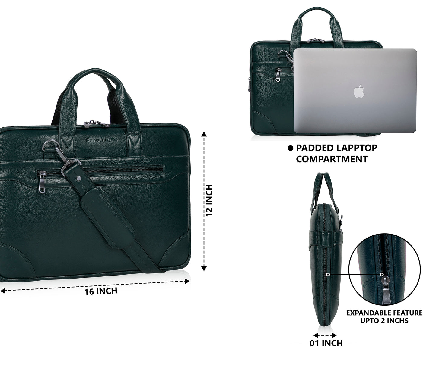 Stylish Green Slim Leather Laptop Bag