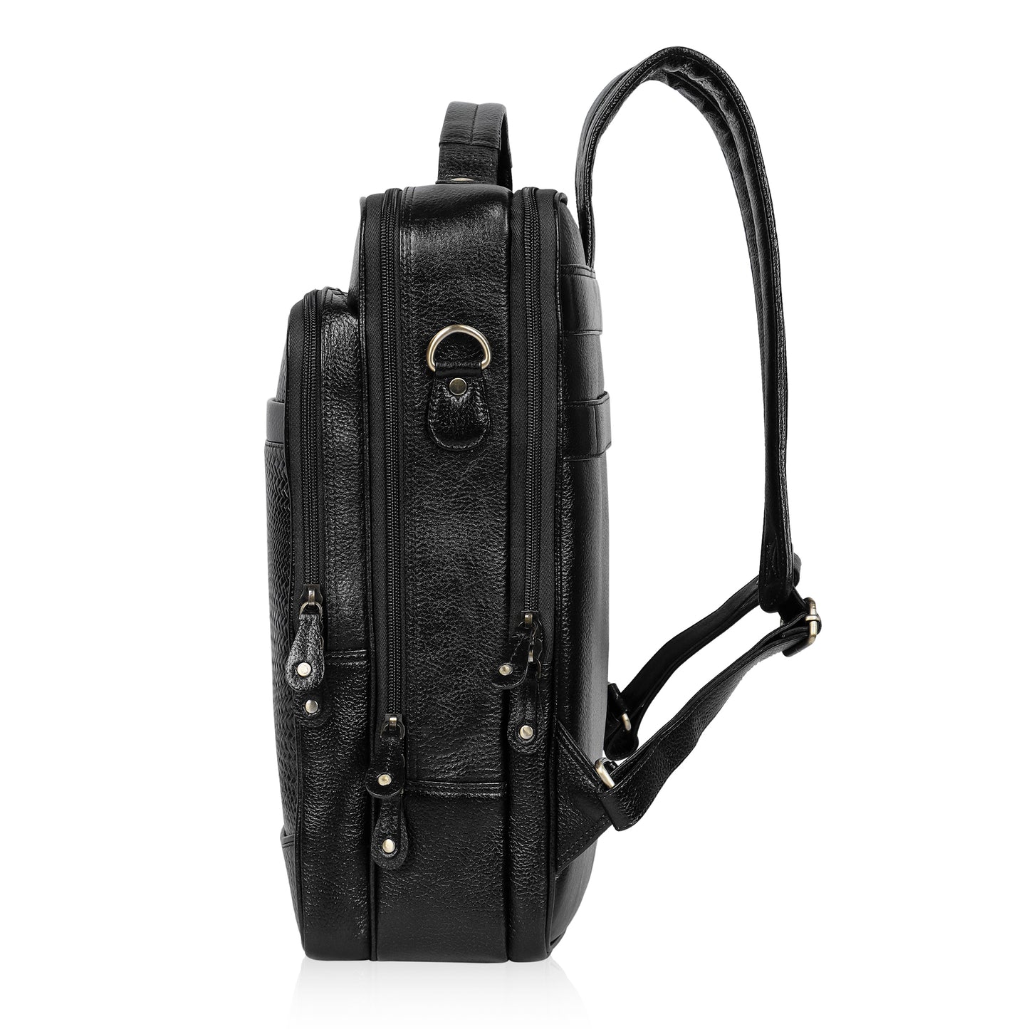 Dynamic Black Textured Leather Haversack Backpack