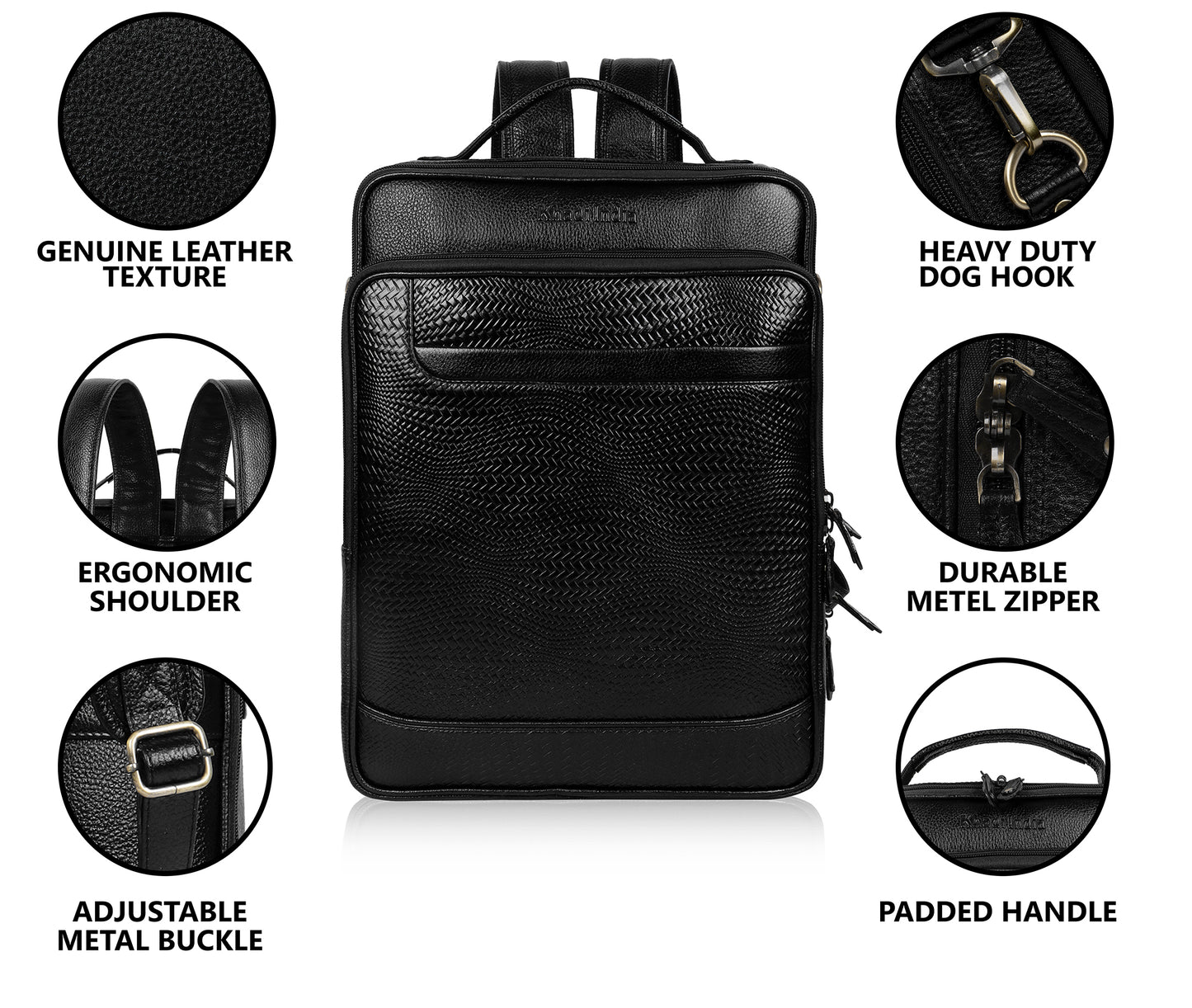 Dynamic Black Textured Leather Haversack Backpack