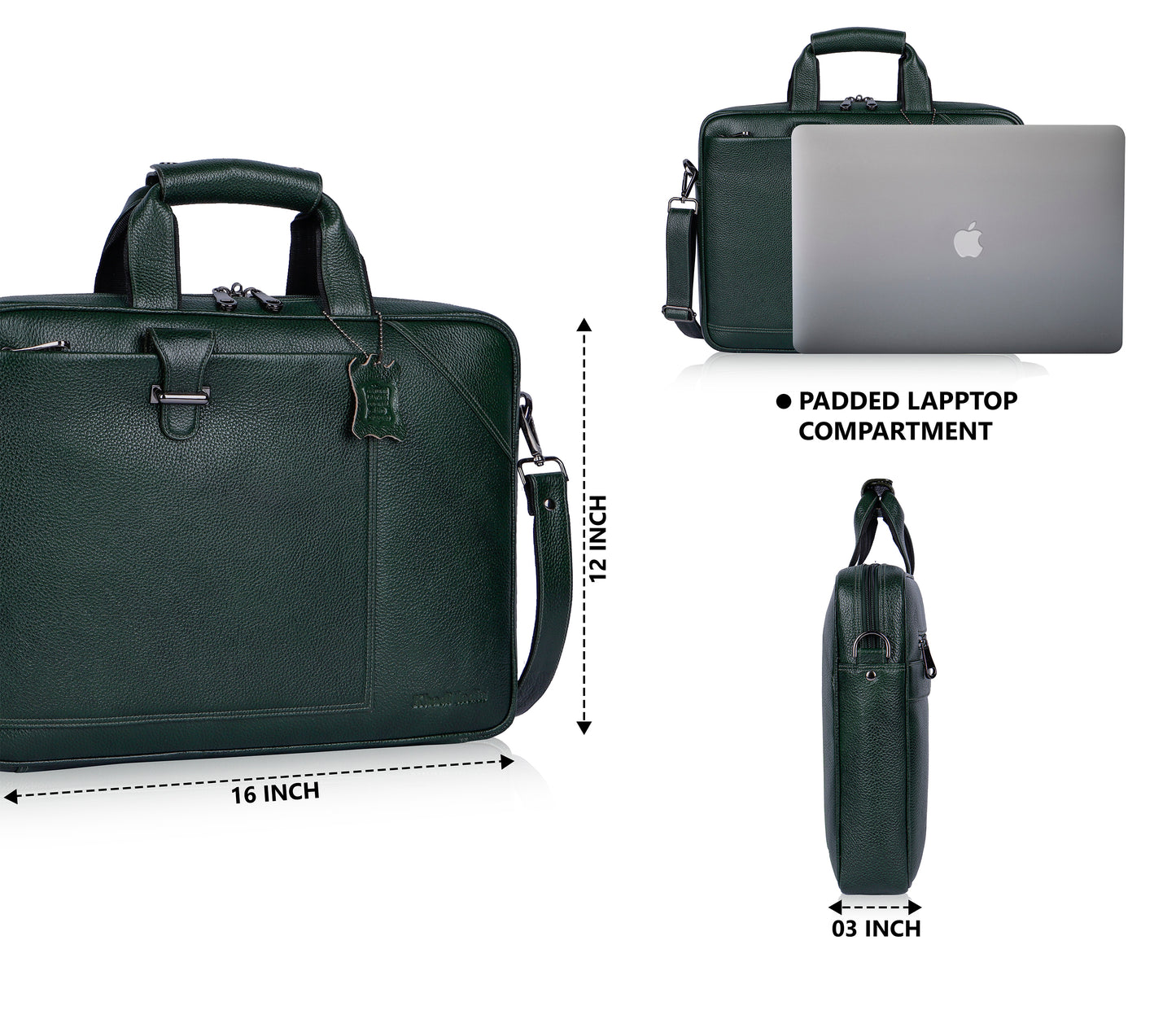 Assertive Green Loop Leather Laptop Bag