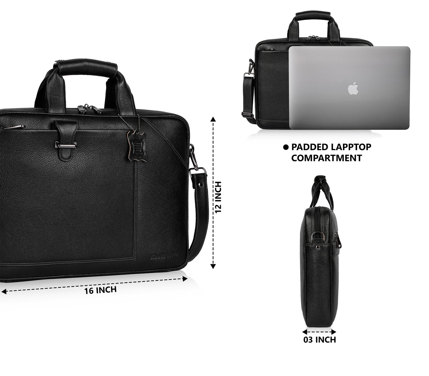 Robust Black Loop Leather Laptop Bag