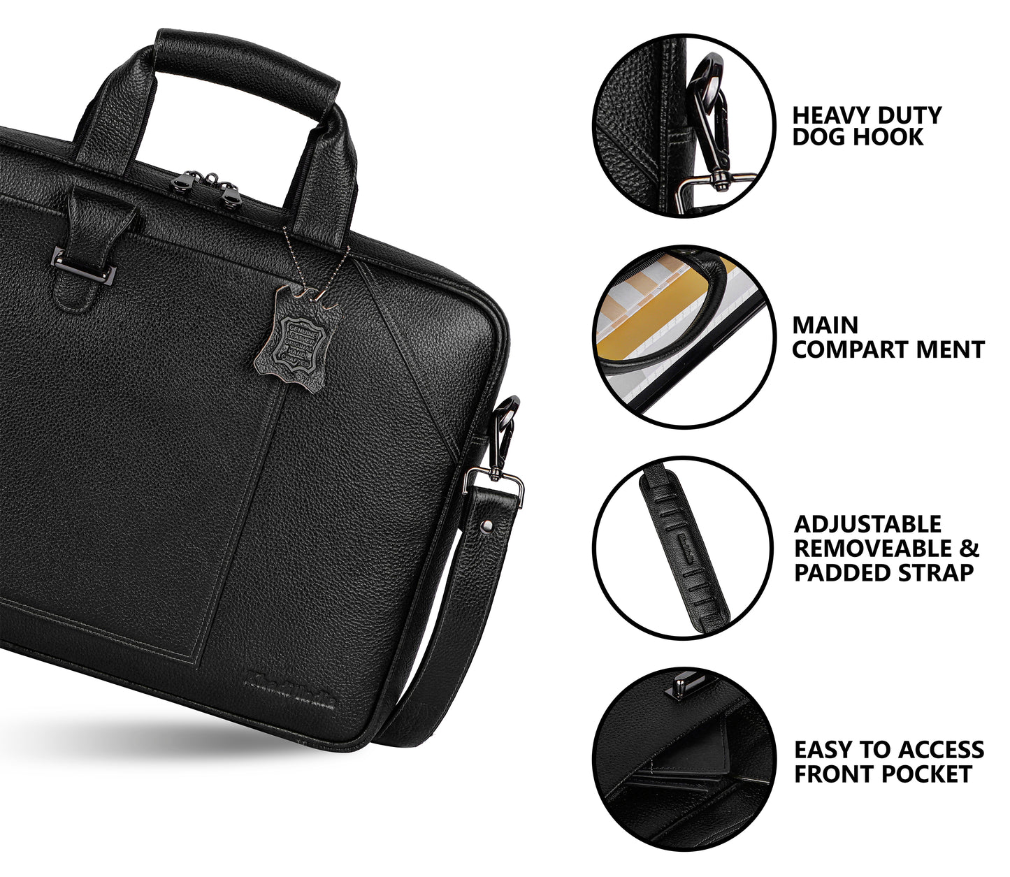 Robust Black Loop Leather Laptop Bag