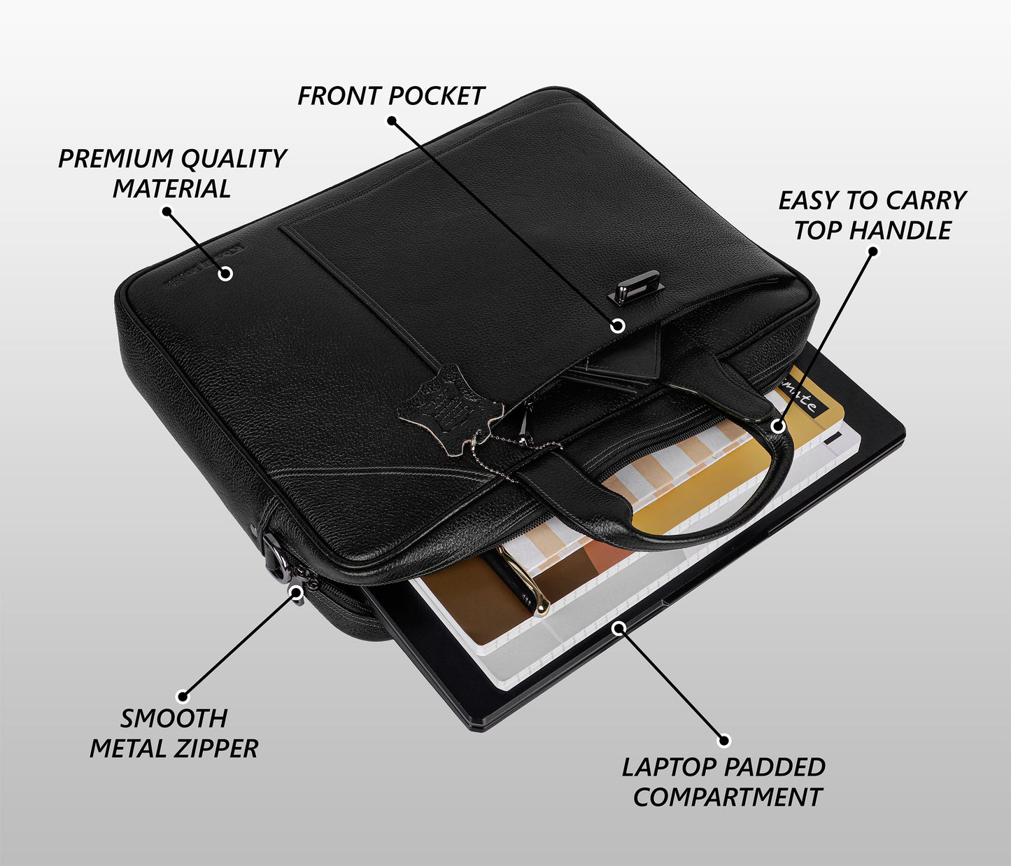 Robust Black Loop Leather Laptop Bag