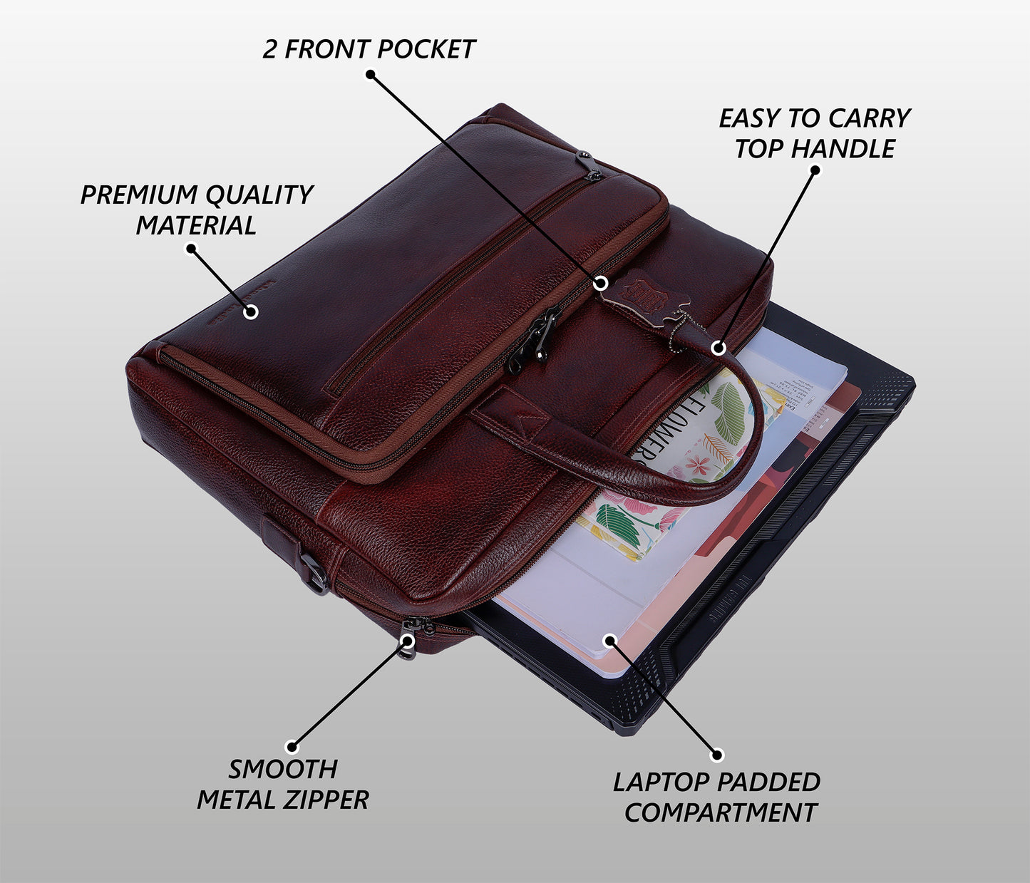 Elegant Maroon Organizer Leather Laptop Bag