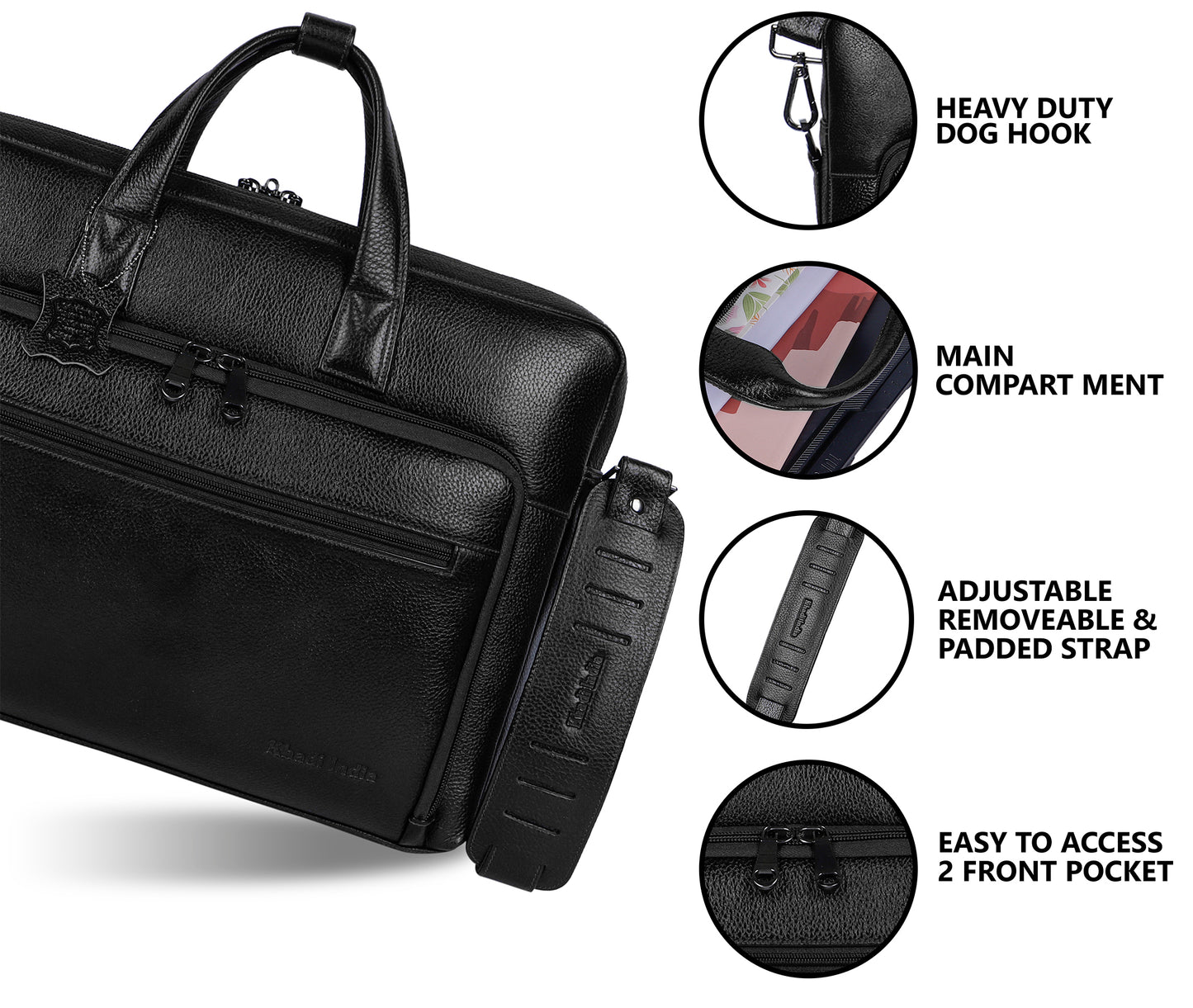 Elegant Black Organizer Leather Laptop Bag