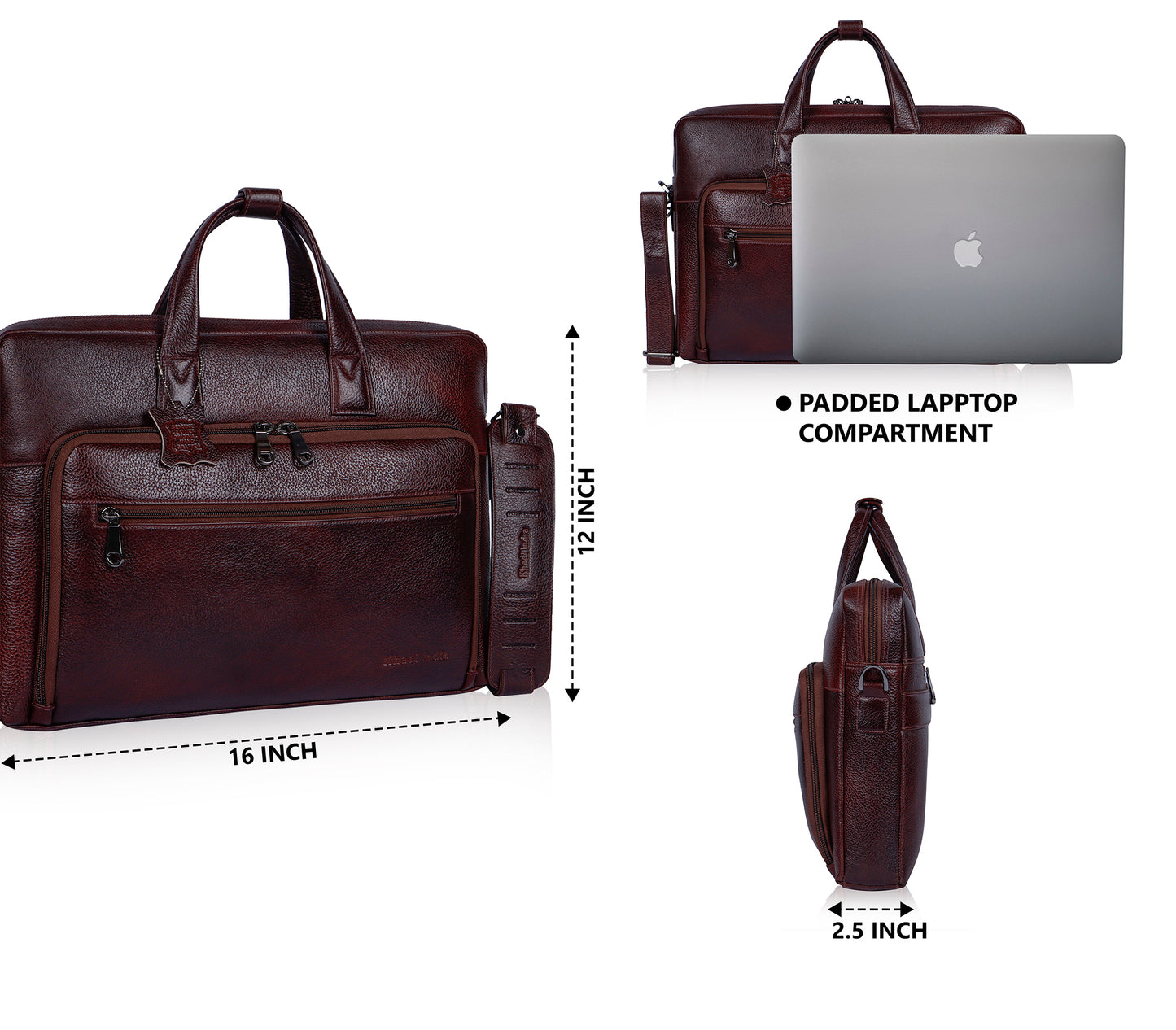 Elegant Maroon Organizer Leather Laptop Bag