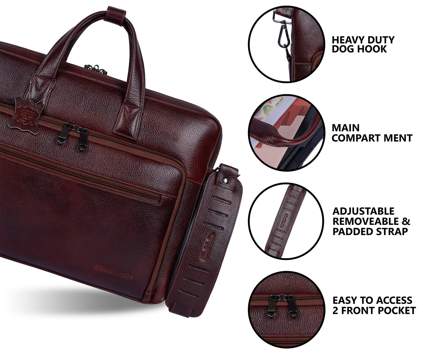 Elegant Maroon Organizer Leather Laptop Bag