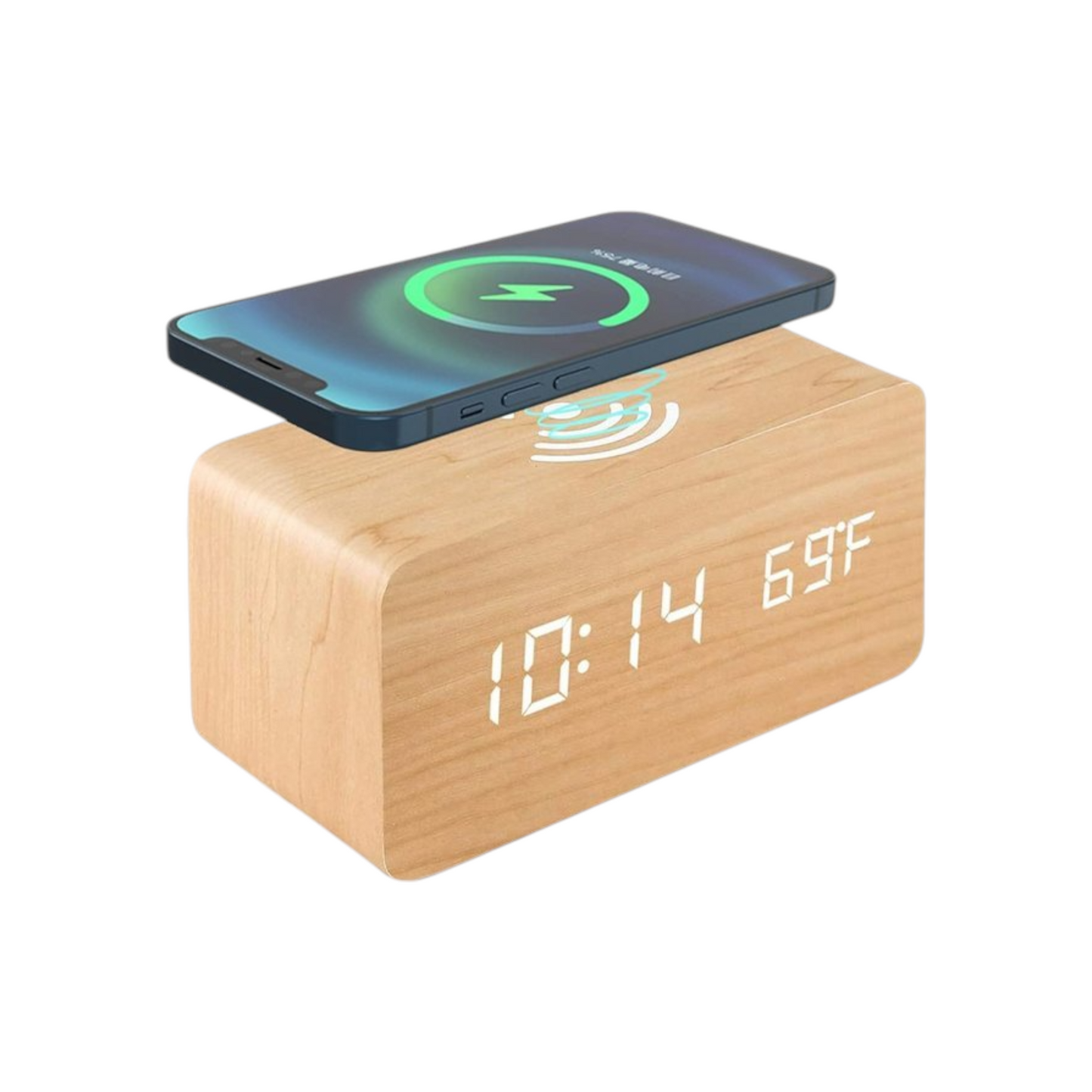 Bamboo Desk LED Clock with Wireless Charger