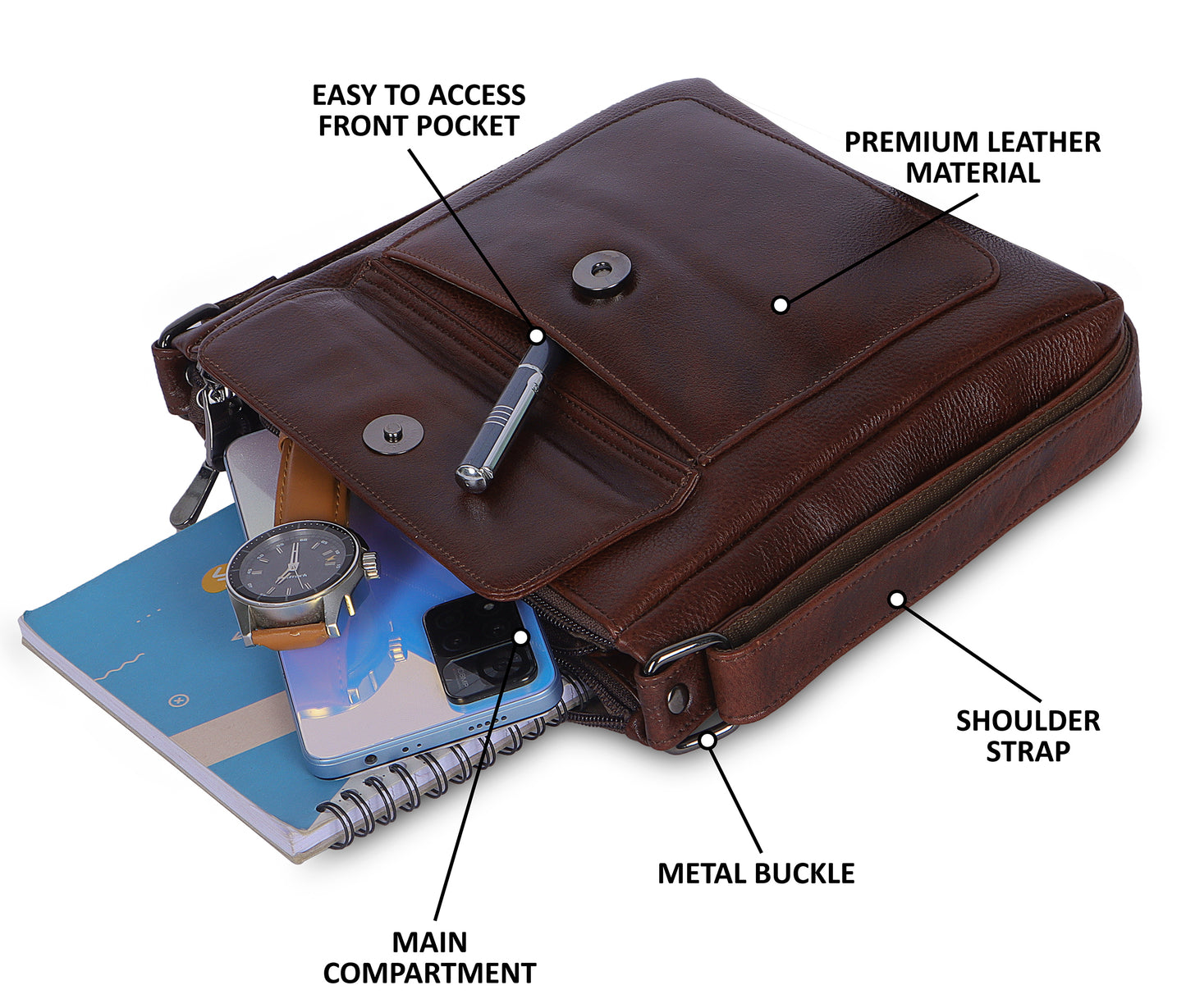 Versatile Brown Leather Sling Bag