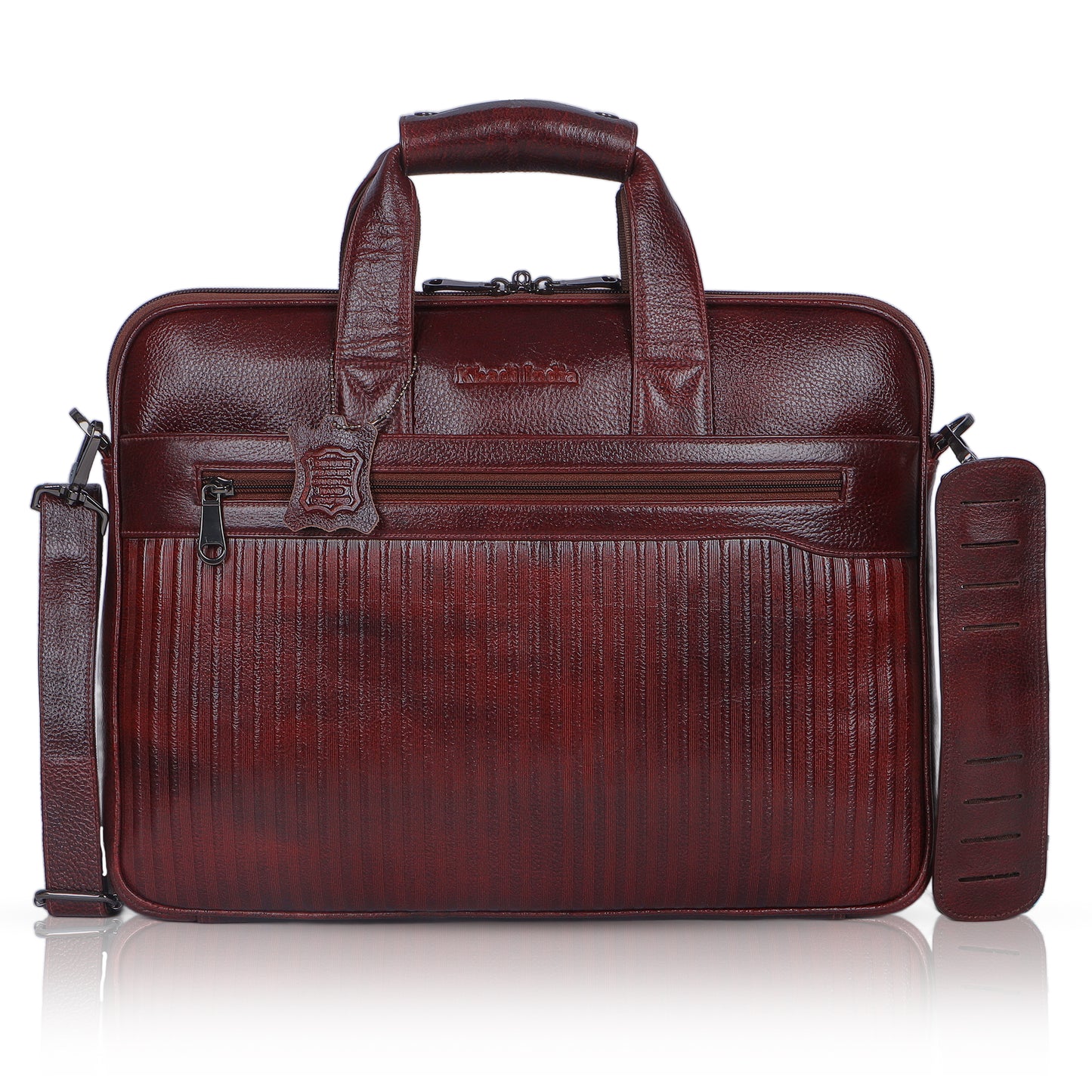 Vivid Maroon Lining Leather Laptop Bag