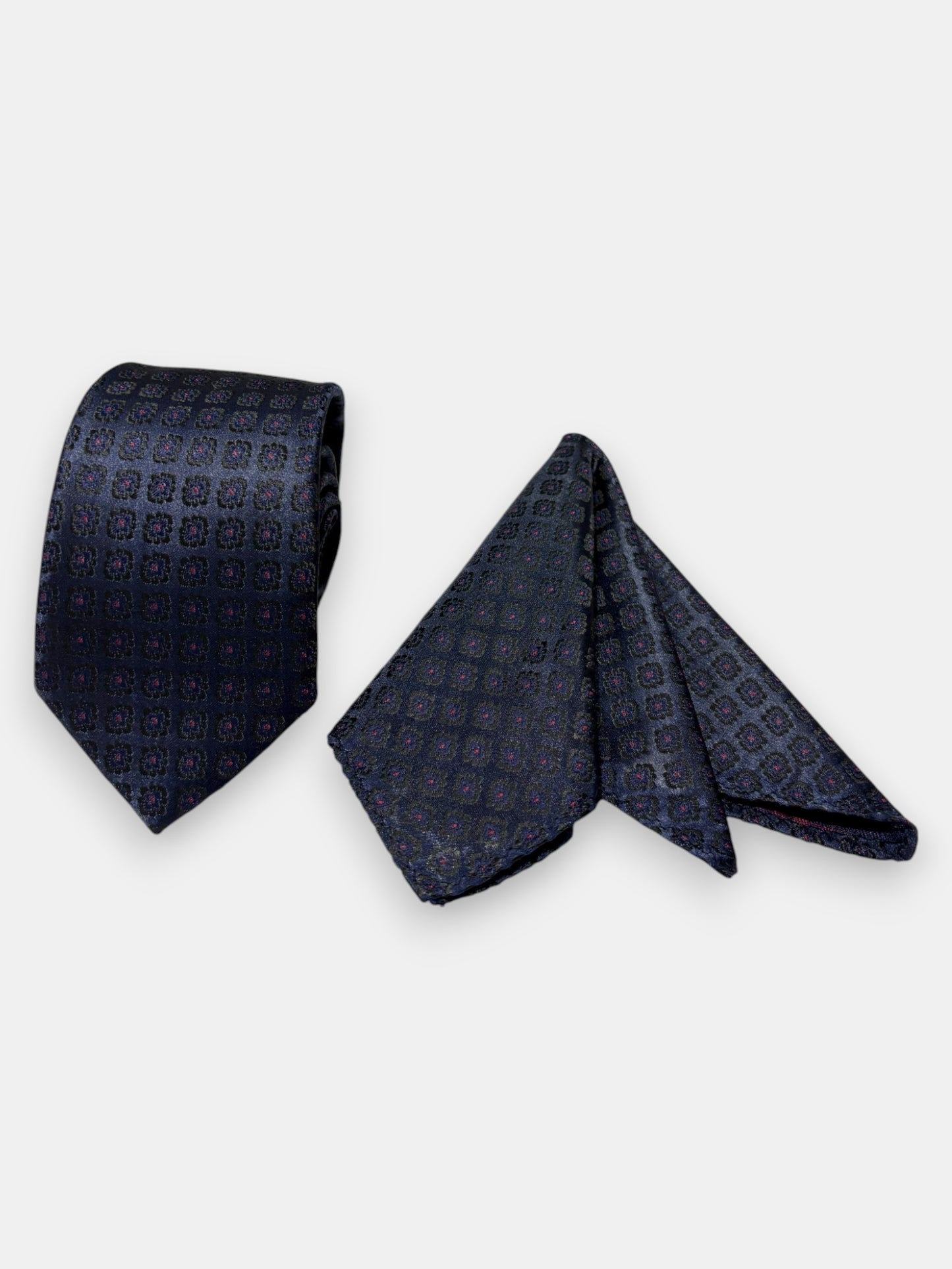 Navy Geometric Microfiber Necktie & Pocket Square Gift Set