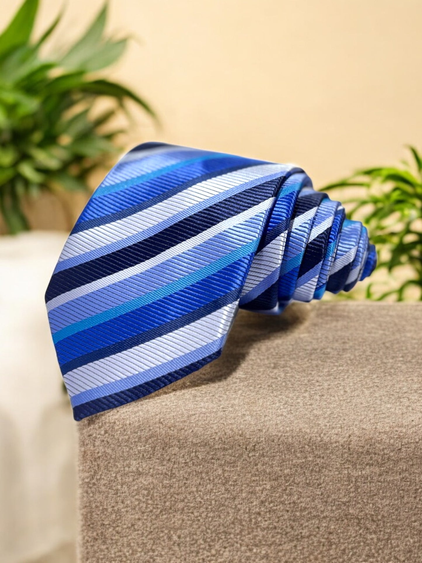 Blue Striped Microfiber Necktie & Pocket Square Gift Set