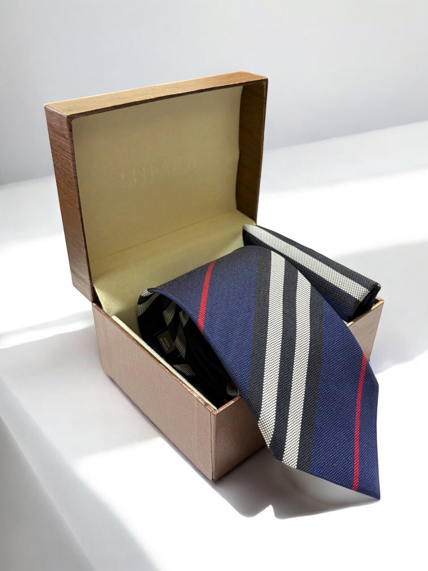 Navy Striped Microfiber Necktie & Pocket Square Gift Set