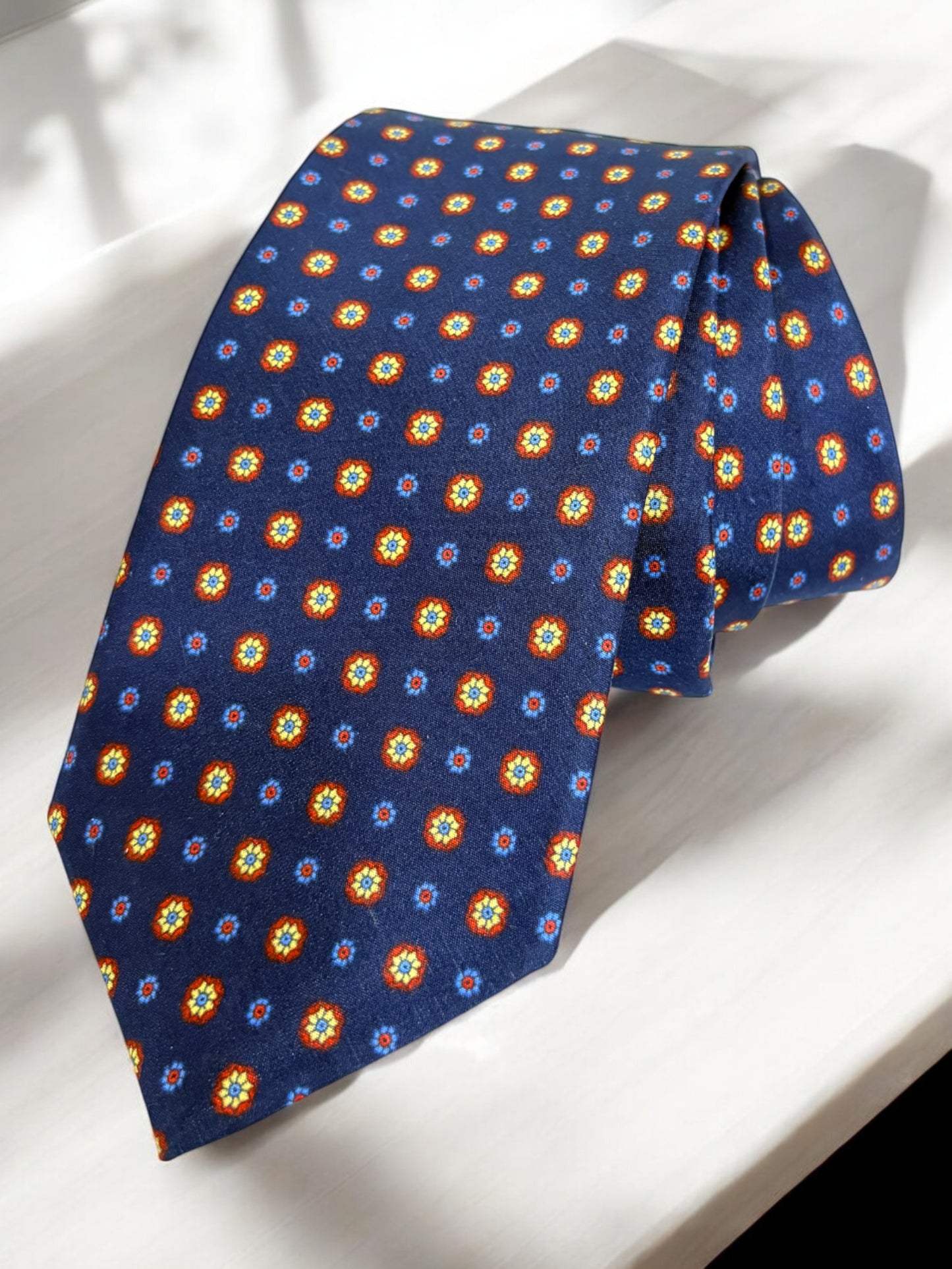 Navy Geometric Silk Necktie & Pocket Square Gift Set