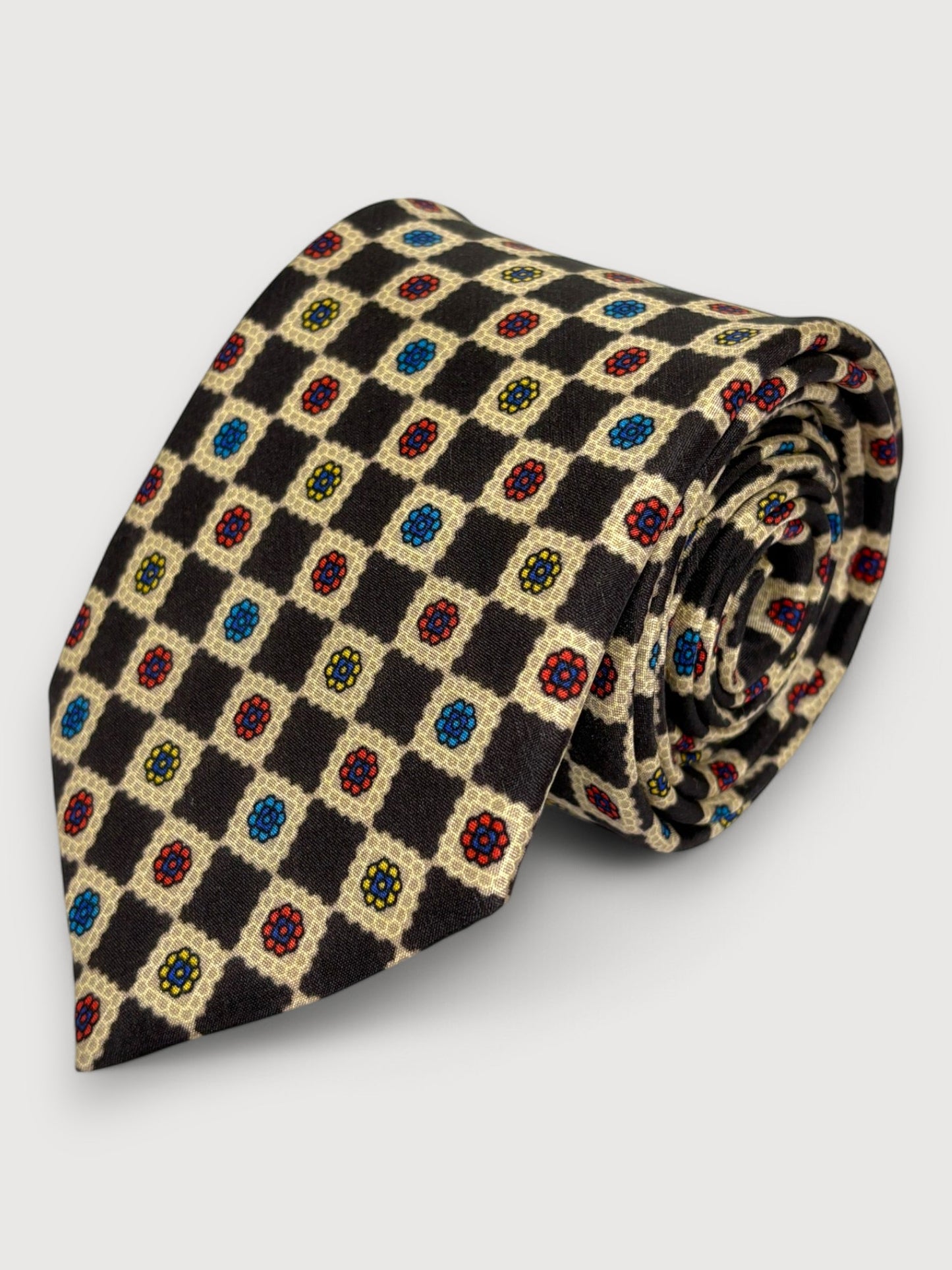 Beige & Espresso Geometric Silk Necktie & Pocket Square Gift Set