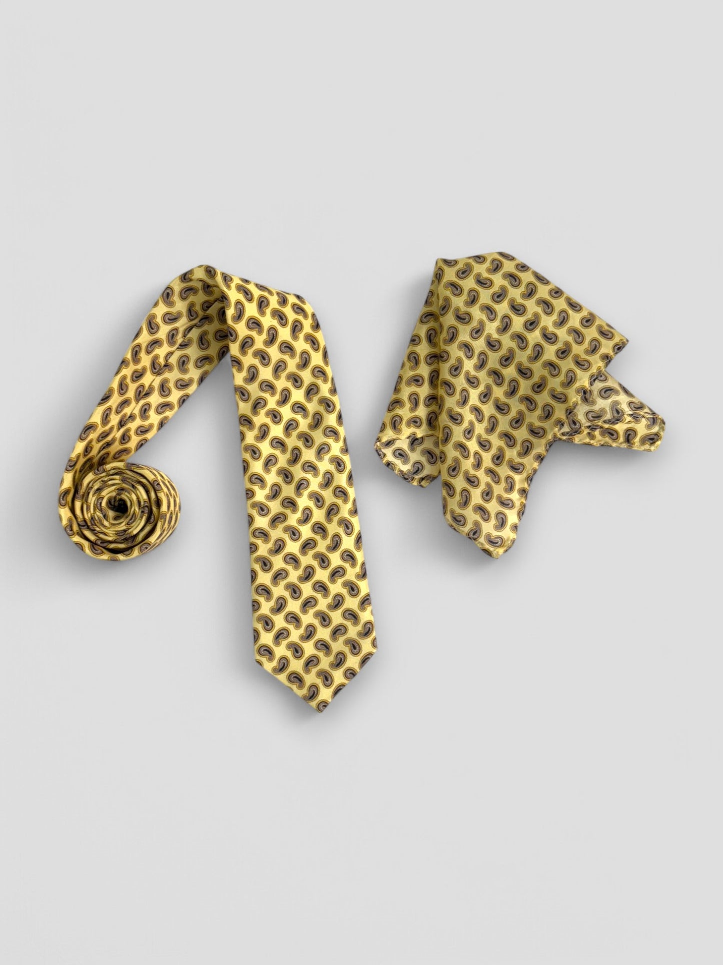 Yellow Paisley Silk Necktie & Pocket Square Gift Set