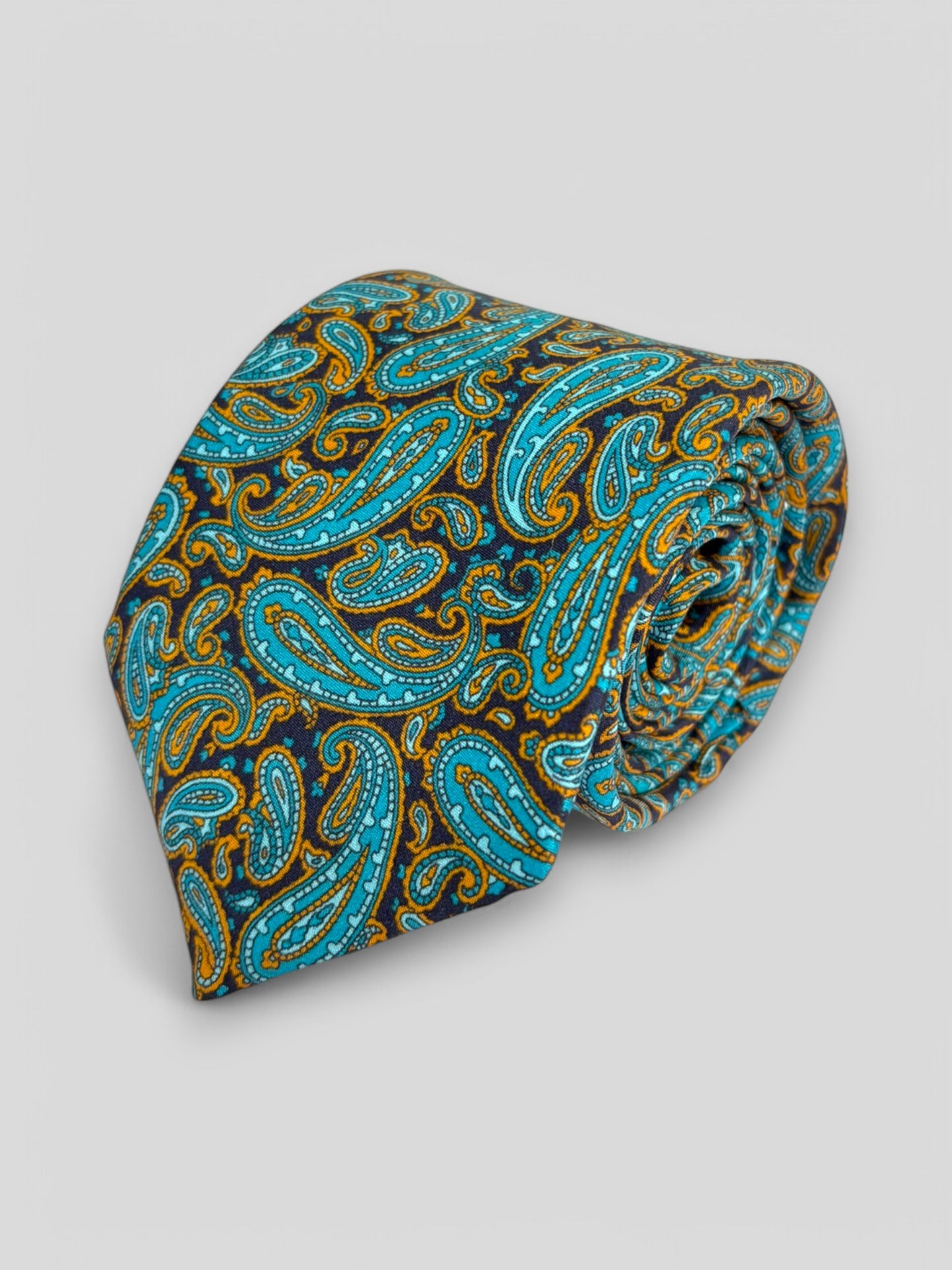 Turquoise & Amber Paisley Silk Necktie & Pocket Square Gift Set