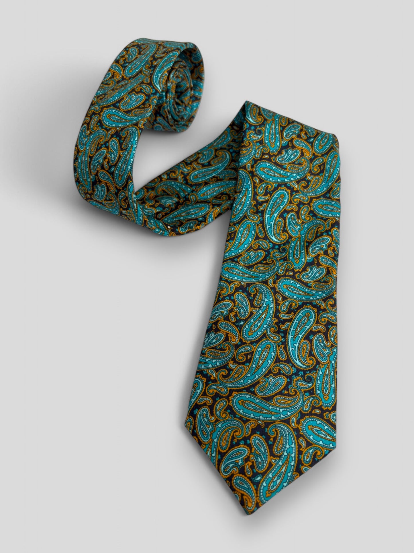 Turquoise & Amber Paisley Silk Necktie & Pocket Square Gift Set