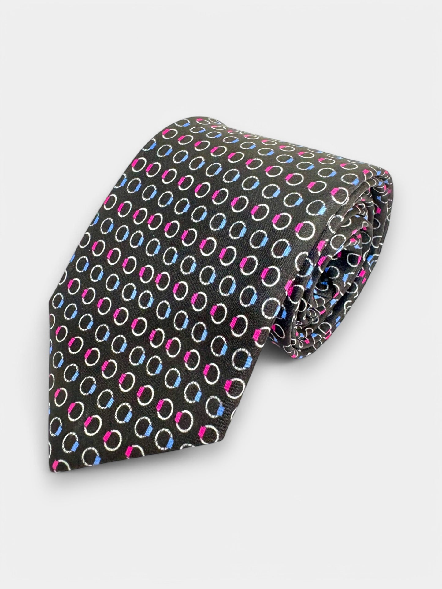 Black Geometric Silk Necktie & Pocket Square Gift Set