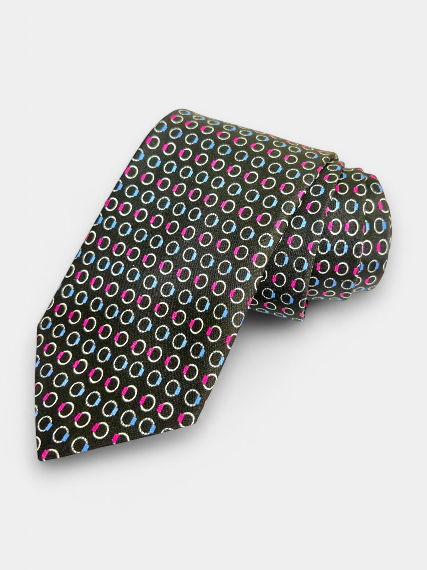 Black Geometric Silk Necktie & Pocket Square Gift Set