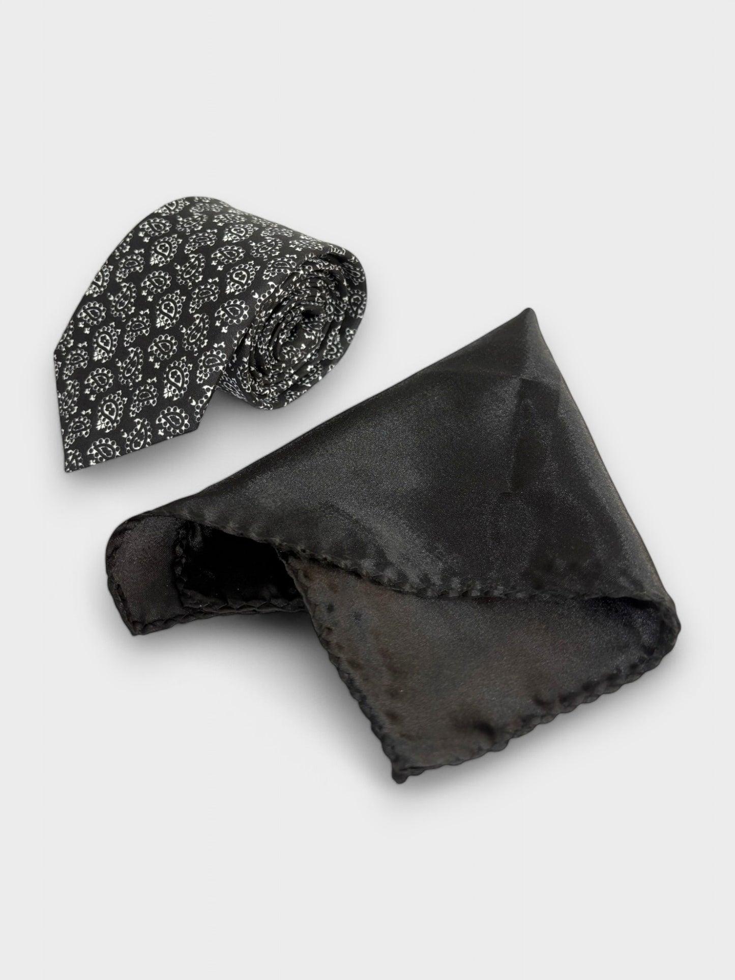Black Paisley Silk Necktie & Pocket Square Gift Set