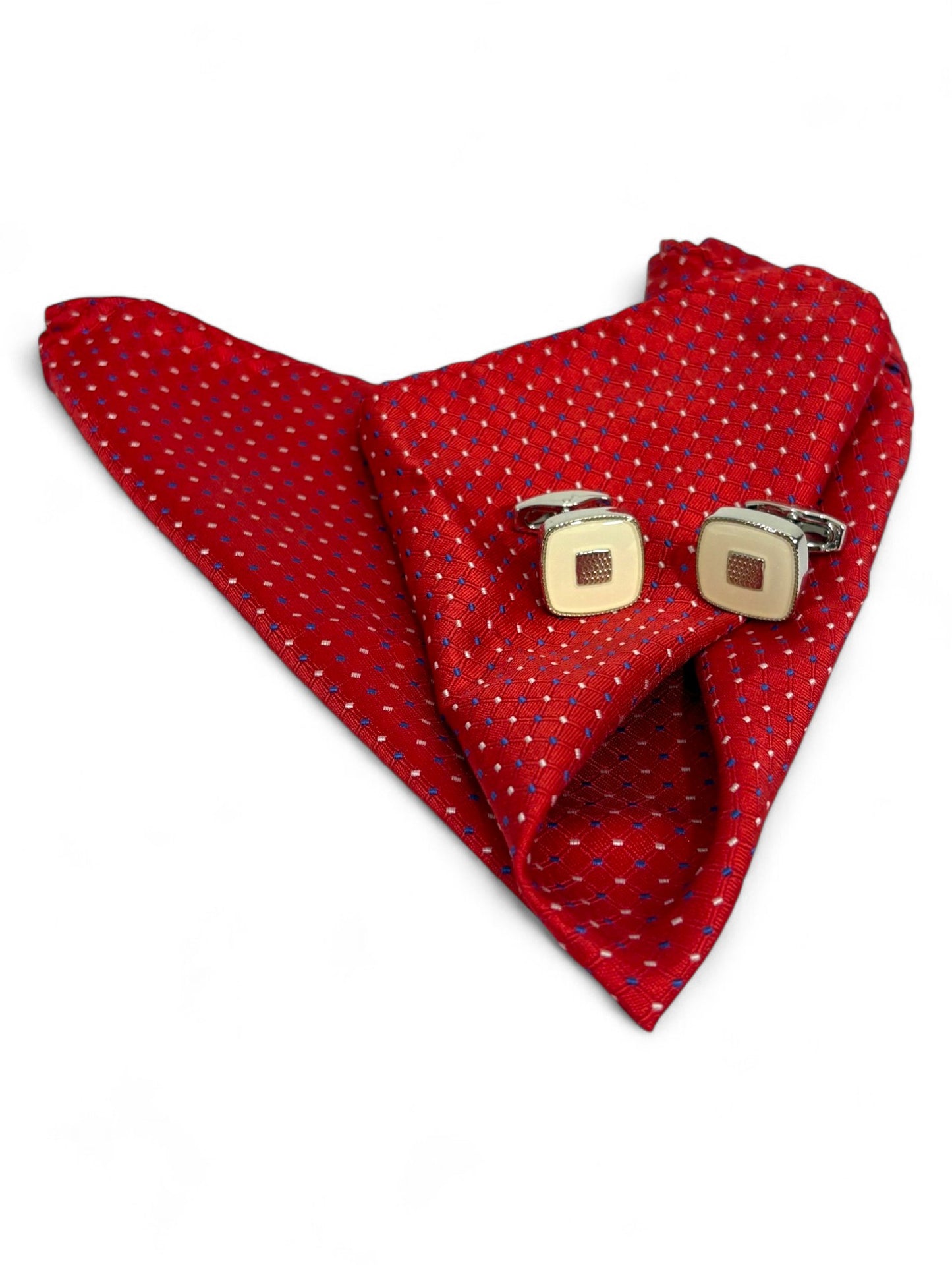 Red Geometric Microfiber Tie, Pocket Square & Cufflinks Set