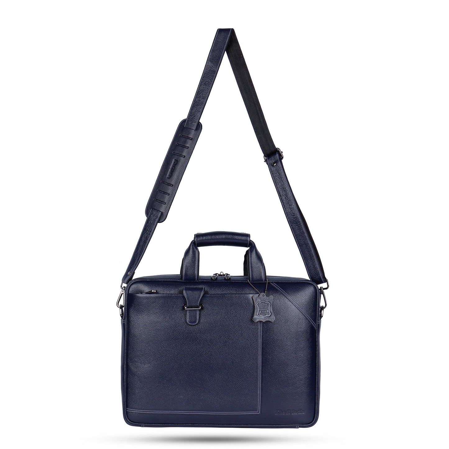 Commanding Blue Loop Leather Laptop Bag