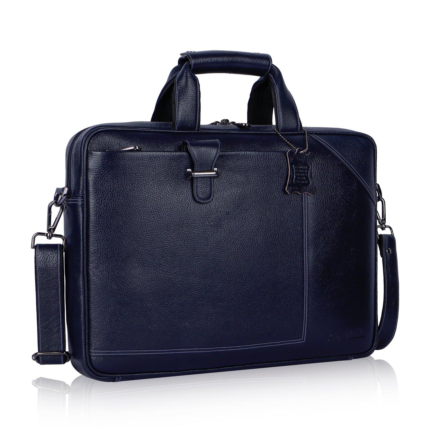 Commanding Blue Loop Leather Laptop Bag