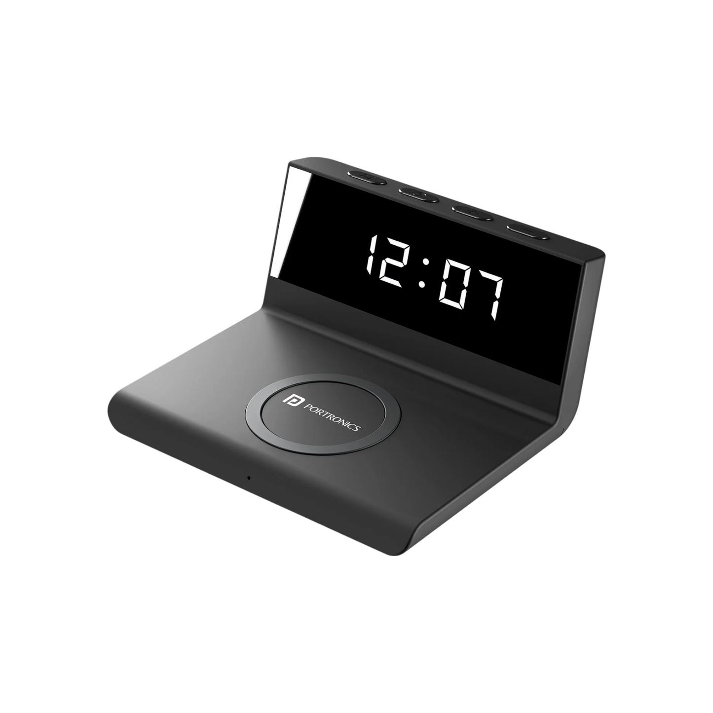 Portronics Freedom 4A Desktop Wireless Charger with Digital Alarm Clock