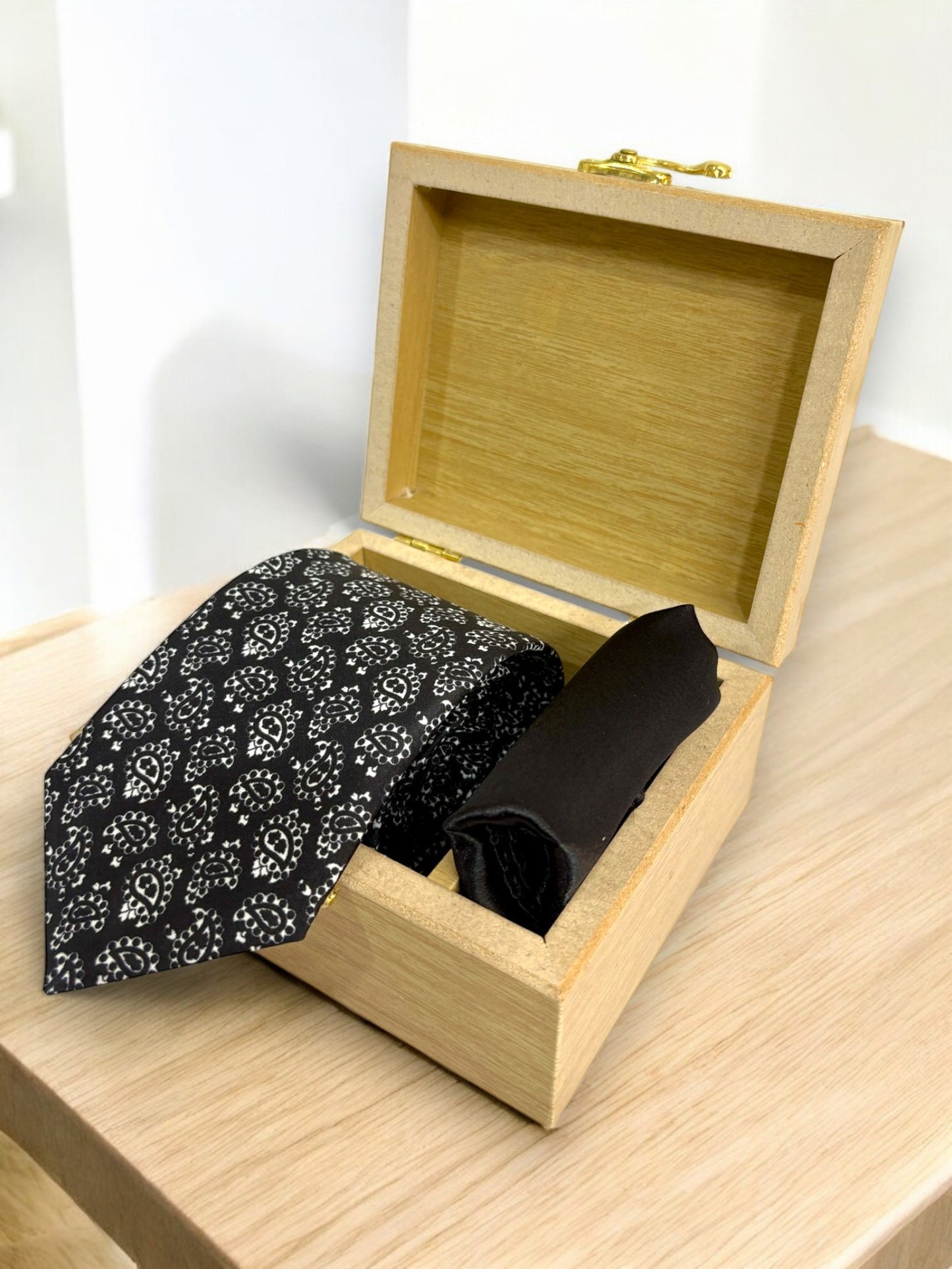 Black Paisley Silk Necktie & Pocket Square Gift Set