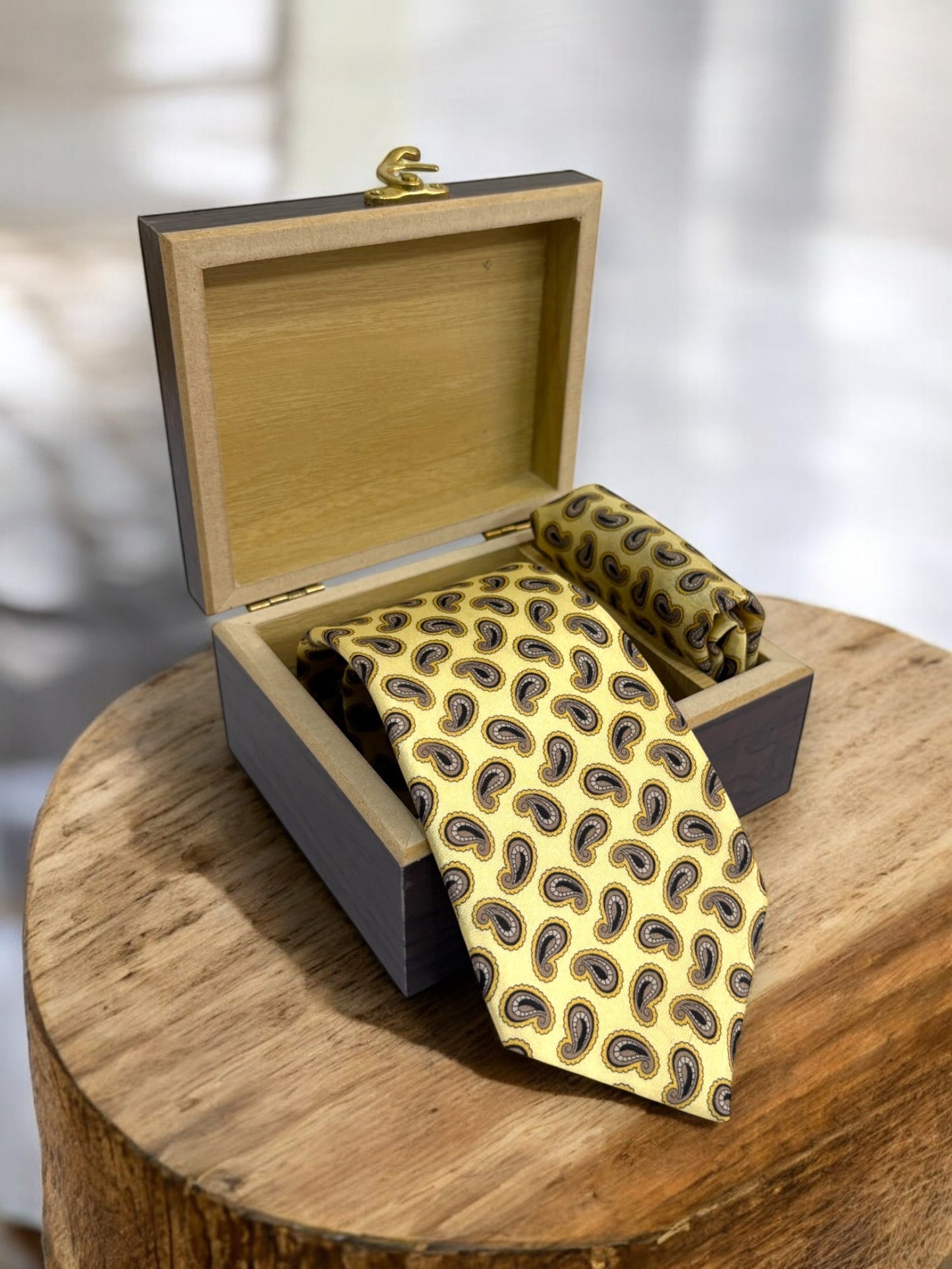 Yellow Paisley Silk Necktie & Pocket Square Gift Set