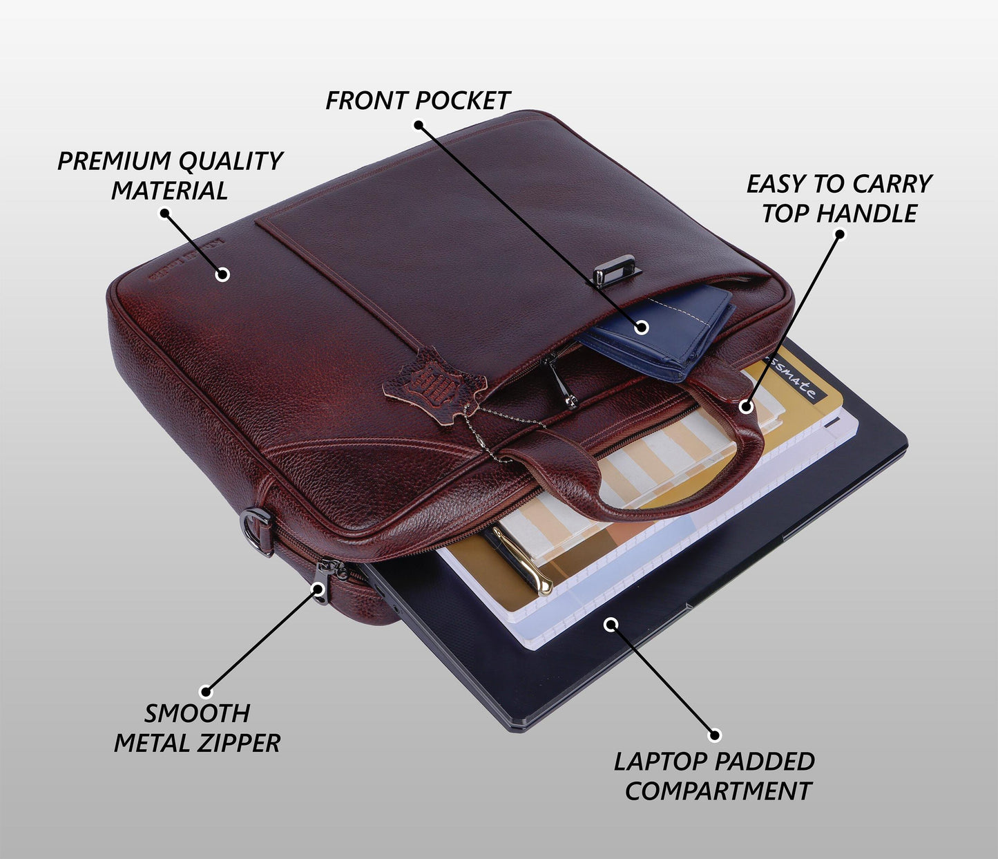 Regal Maroon Loop Leather Laptop Bag