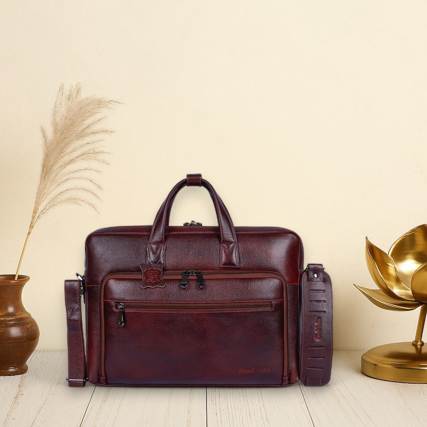 Elegant Maroon Organizer Leather Laptop Bag