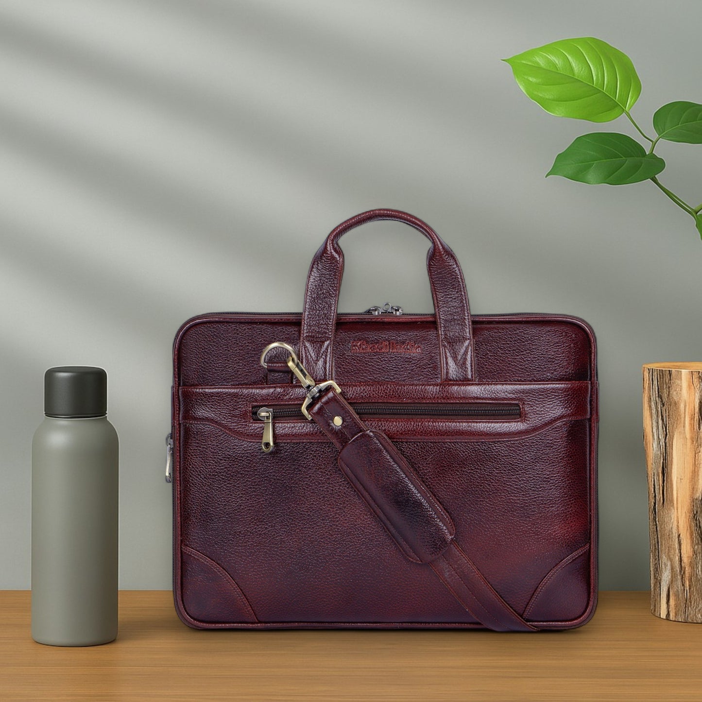 Rich Maroon Slim Leather Laptop Bag